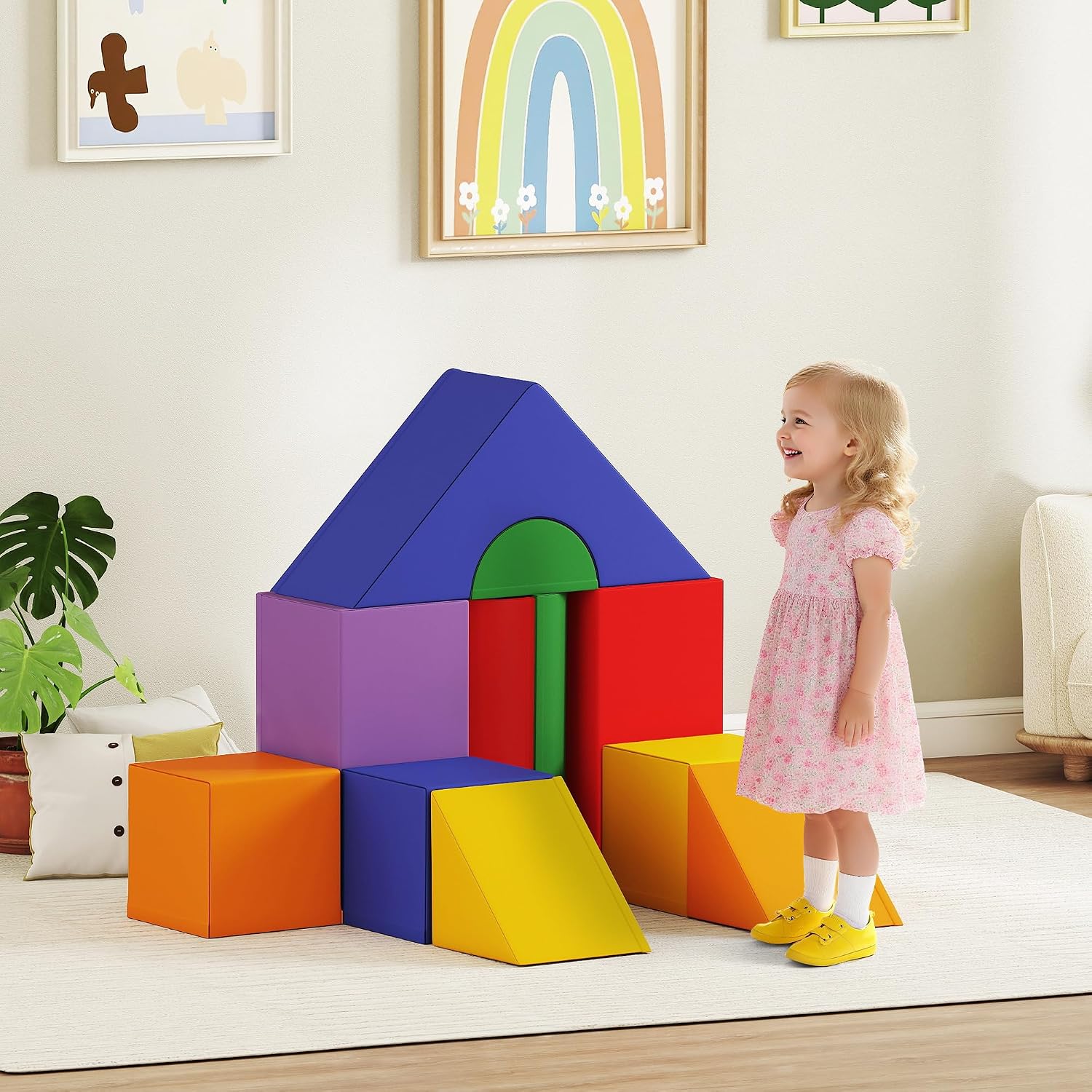 HOMCOM 11 TLG. Schaumstoff Bausteine Kinder Softbausteine Klettern toben Bauklötze Weiche Schaumstoffbausteine für 1-3 Jahre Kinder Bausteinset Bunt — Ansicht 2