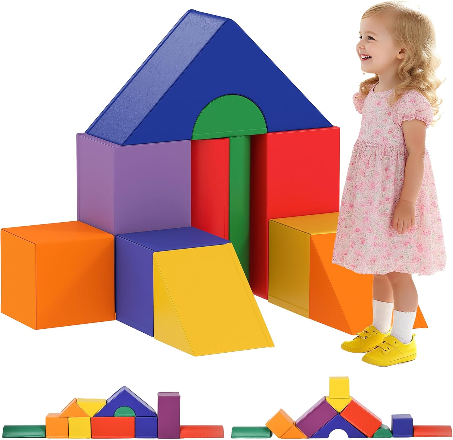 HOMCOM 11 TLG. Schaumstoff Bausteine Kinder Softbausteine Klettern toben Bauklötze Weiche Schaumstoffbausteine für 1-3 Jahre Kinder Bausteinset Bunt