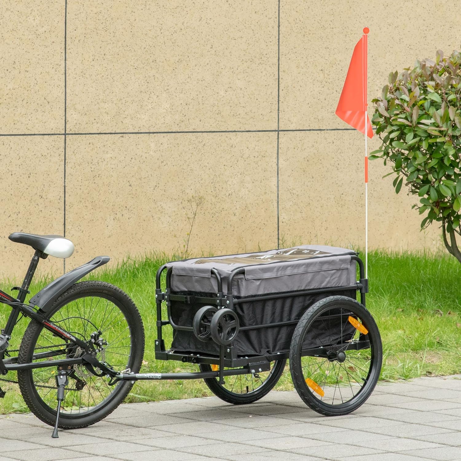HOMCOM 2-in-1 Fahrradanhänger Lastenanhänger Transportanhänger für Fahrrad mit 20 Zoll-Luftreifen 40 kg Belastbarkeit Stahl Oxford-Stoff 130 x 64 x 64/103 cm — Ansicht 2