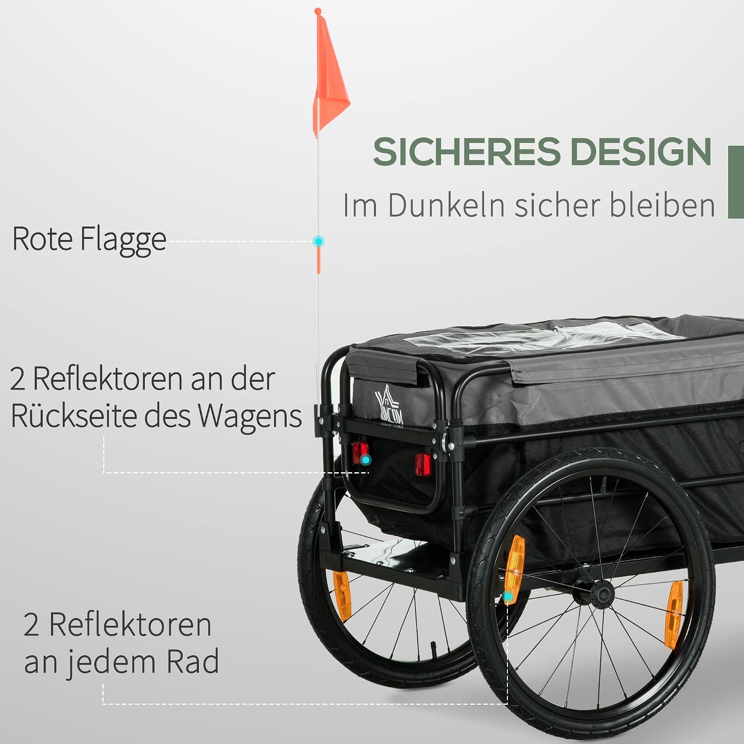 HOMCOM 2-in-1 Fahrradanhänger Lastenanhänger Transportanhänger für Fahrrad mit 20 Zoll-Luftreifen 40 kg Belastbarkeit Stahl Oxford-Stoff 130 x 64 x 64/103 cm — Ansicht 4