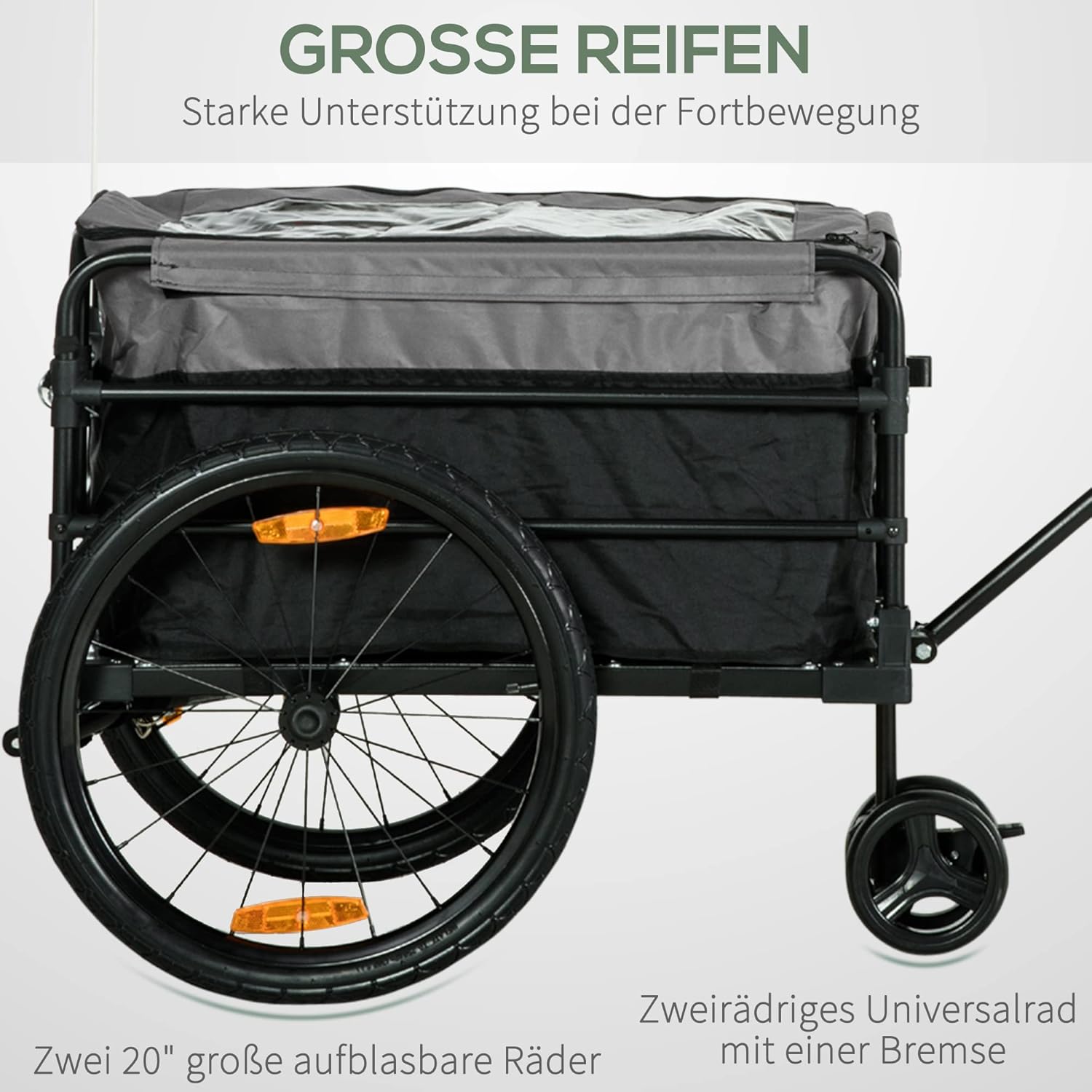 HOMCOM 2-in-1 Fahrradanhänger Lastenanhänger Transportanhänger für Fahrrad mit 20 Zoll-Luftreifen 40 kg Belastbarkeit Stahl Oxford-Stoff 130 x 64 x 64/103 cm — Ansicht 5
