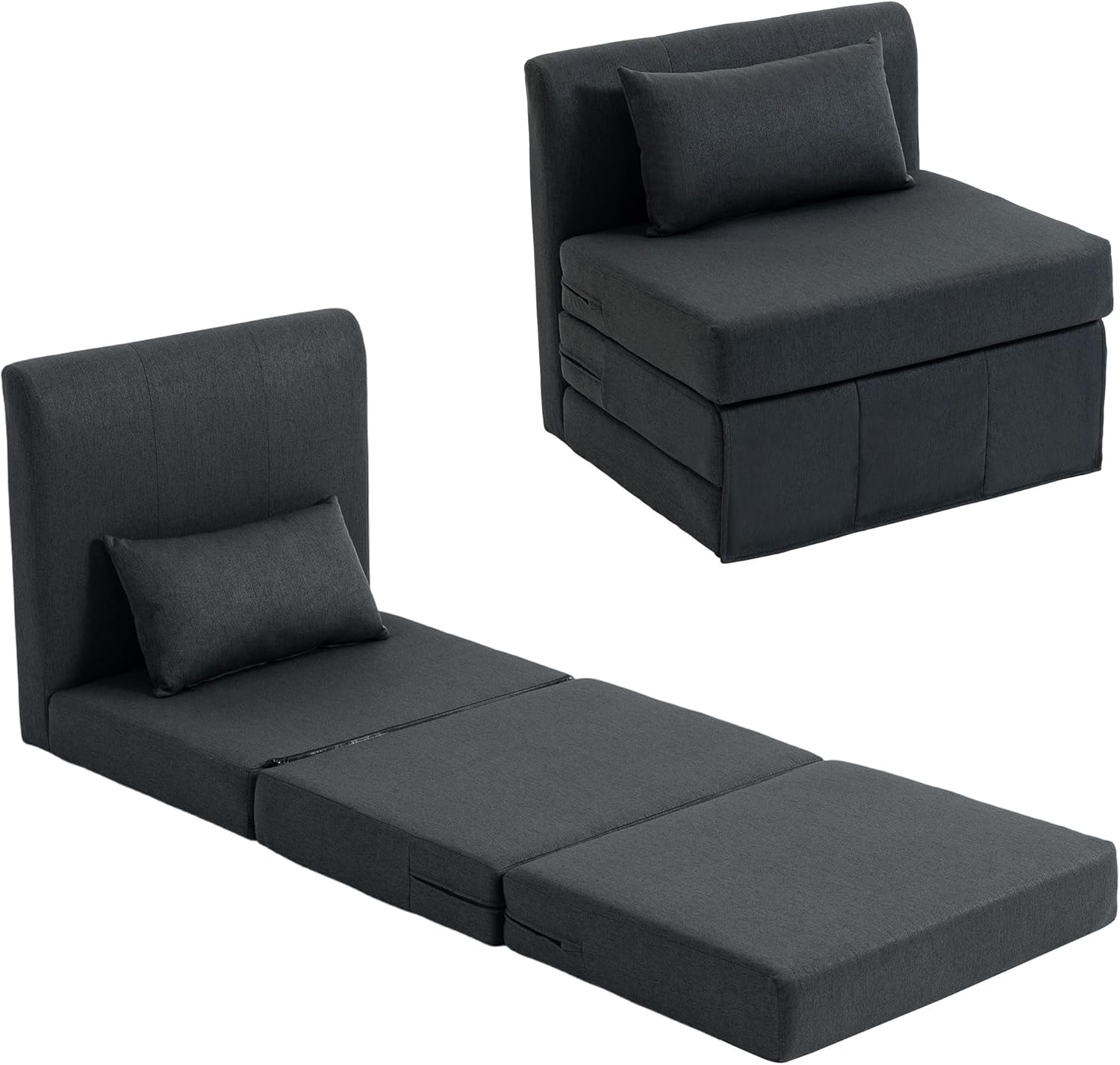 HOMCOM 2 in 1 Schlafsessel klappbar Schlafsofa mit Bettfunktion Leinenoptik, Gepolstert Gästebett Klappsessel Klappmatratze Bodensessel für Wohnzimmer Schlafzimmer 80x75x74cm Dunkelgrau