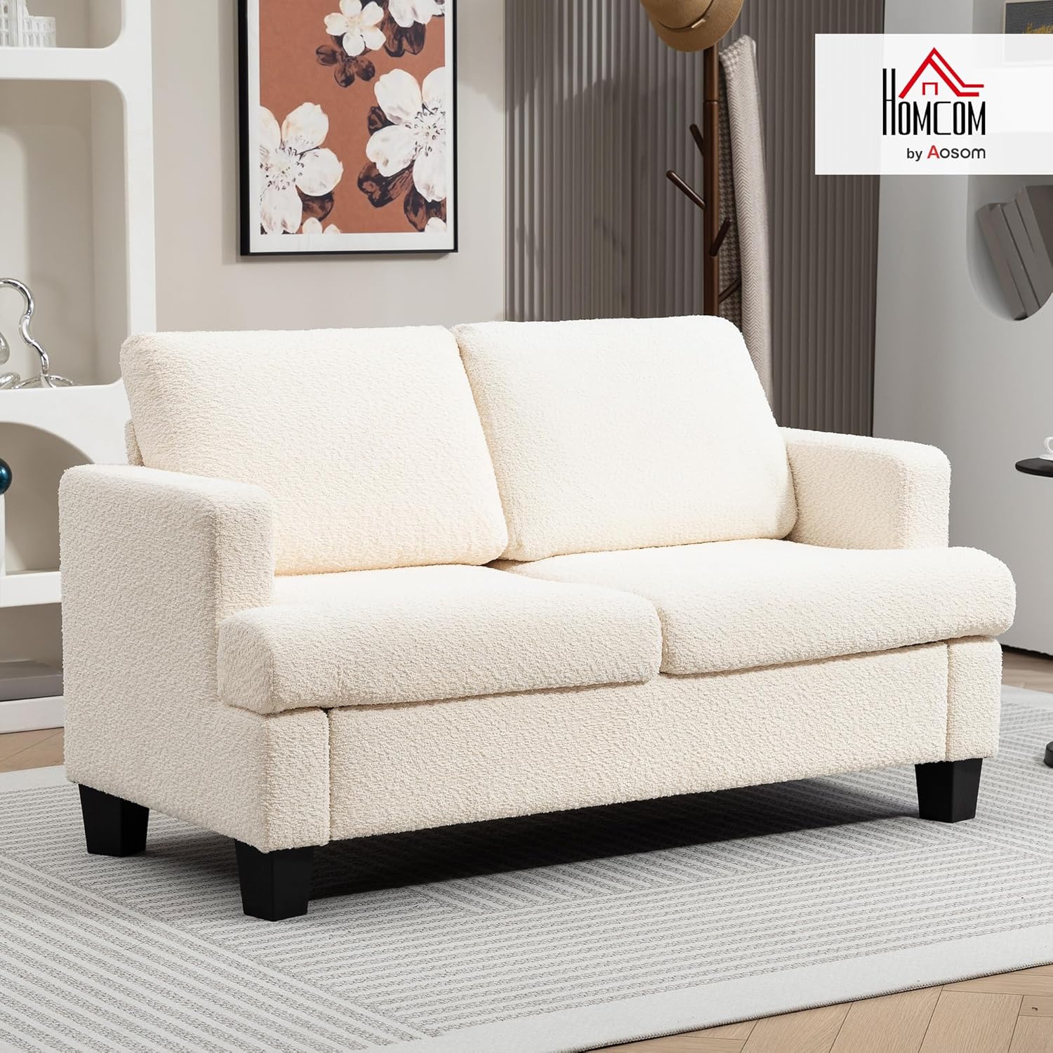 HOMCOM 2-Sitzer-Sofa für Wohnzimmer, 140 cm, mit abnehmbaren Rückenkissen und Armlehnen, moderner Stil, Mini-Sofa für Schlafzimmer, Kleiner Raum, Wohnung, Beige — Ansicht 2