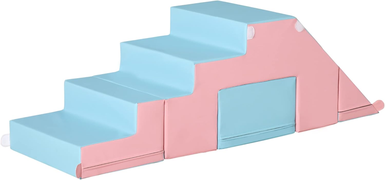 HOMCOM 2 TLG. Schaumstoff Bausteine Kinder Softbausteine Weiche Riesenbausteine Schaumstoffblöcke für 1-3 Jahre alt Kinder Spielbausteine Rosa+Blau