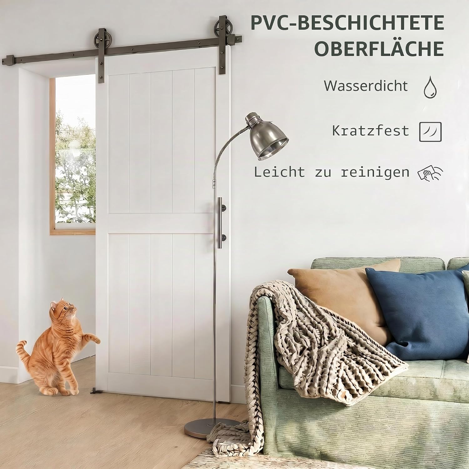 HOMCOM 213 cm Schiebetür im Landhausstil mit Schiene und Griff, Eingangstür aus MDF und Stahl mit Montagezubehör, schwarz und weiß — Ansicht 3
