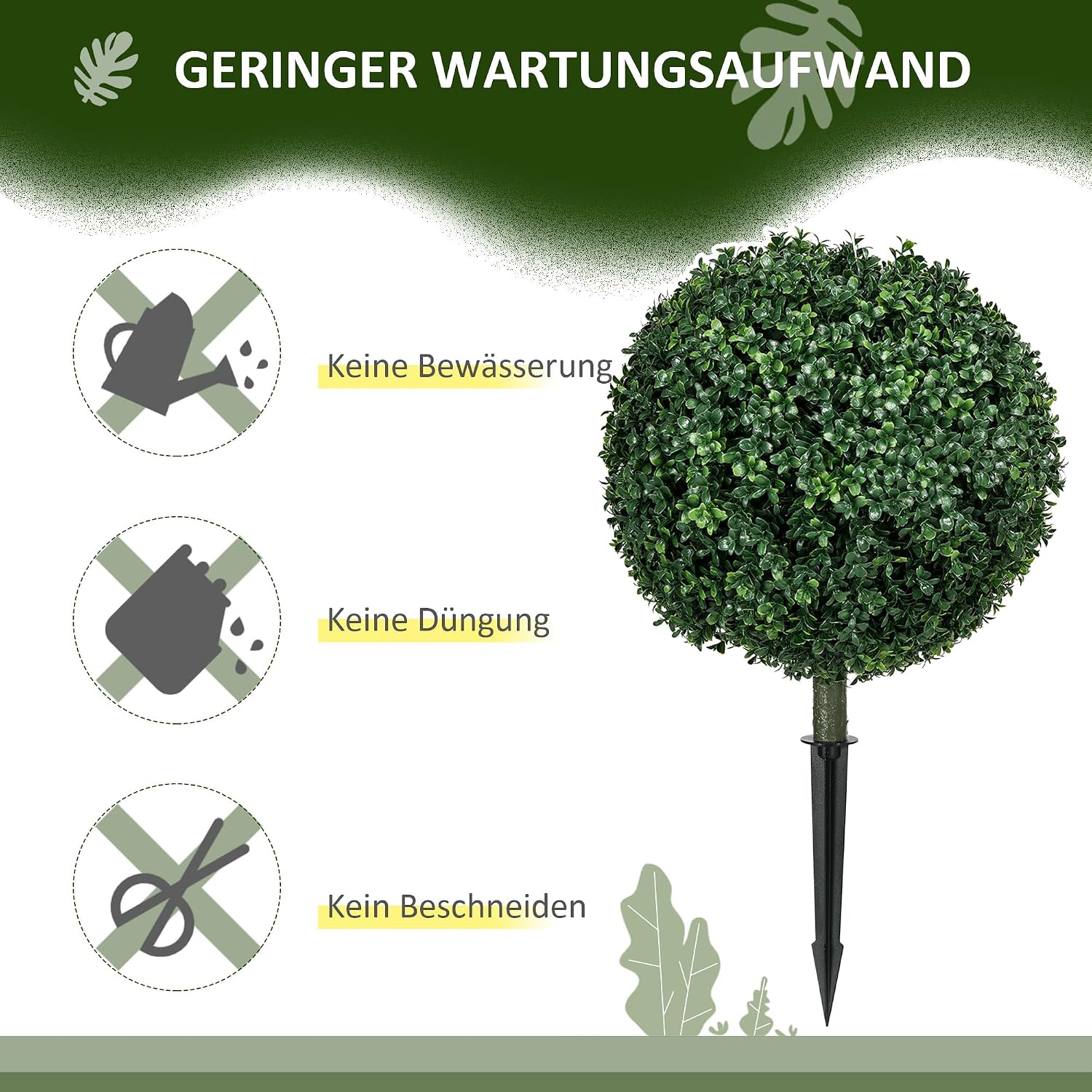 HOMCOM 2er Set Künstliche Buchsbaumkugel 70cm Kunstpflanze, Plastik Künstliche Pflanzen mit Bodenpfählen, Kunstbaum Fake Plant wie echt für Wohnzimmer Schlafzimmer Büro Dekoration Geschenk — Ansicht 4