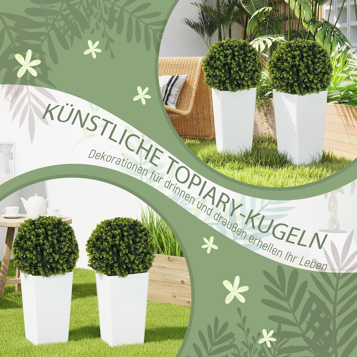 HOMCOM 2er-Set Künstlicher Eukalyptuskugeln 65 cm Kunstpflanze mit 330 Blättern im Topf, künstliche Pflanzen Plastik wie echt Deko mit UV-Schutz für Wohnzimmer Schlafzimmer Büro Garten — Ansicht 3