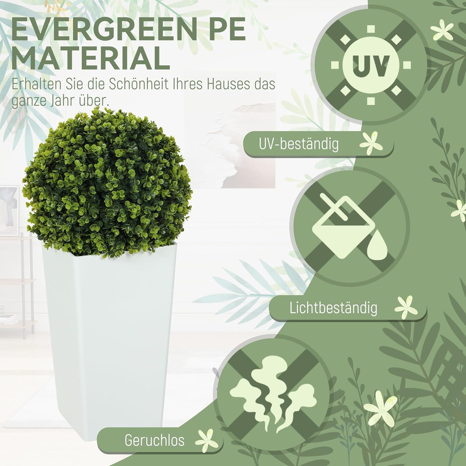 HOMCOM 2er-Set Künstlicher Eukalyptuskugeln 65 cm Kunstpflanze mit 330 Blättern im Topf, künstliche Pflanzen Plastik wie echt Deko mit UV-Schutz für Wohnzimmer Schlafzimmer Büro Garten — Ansicht 4