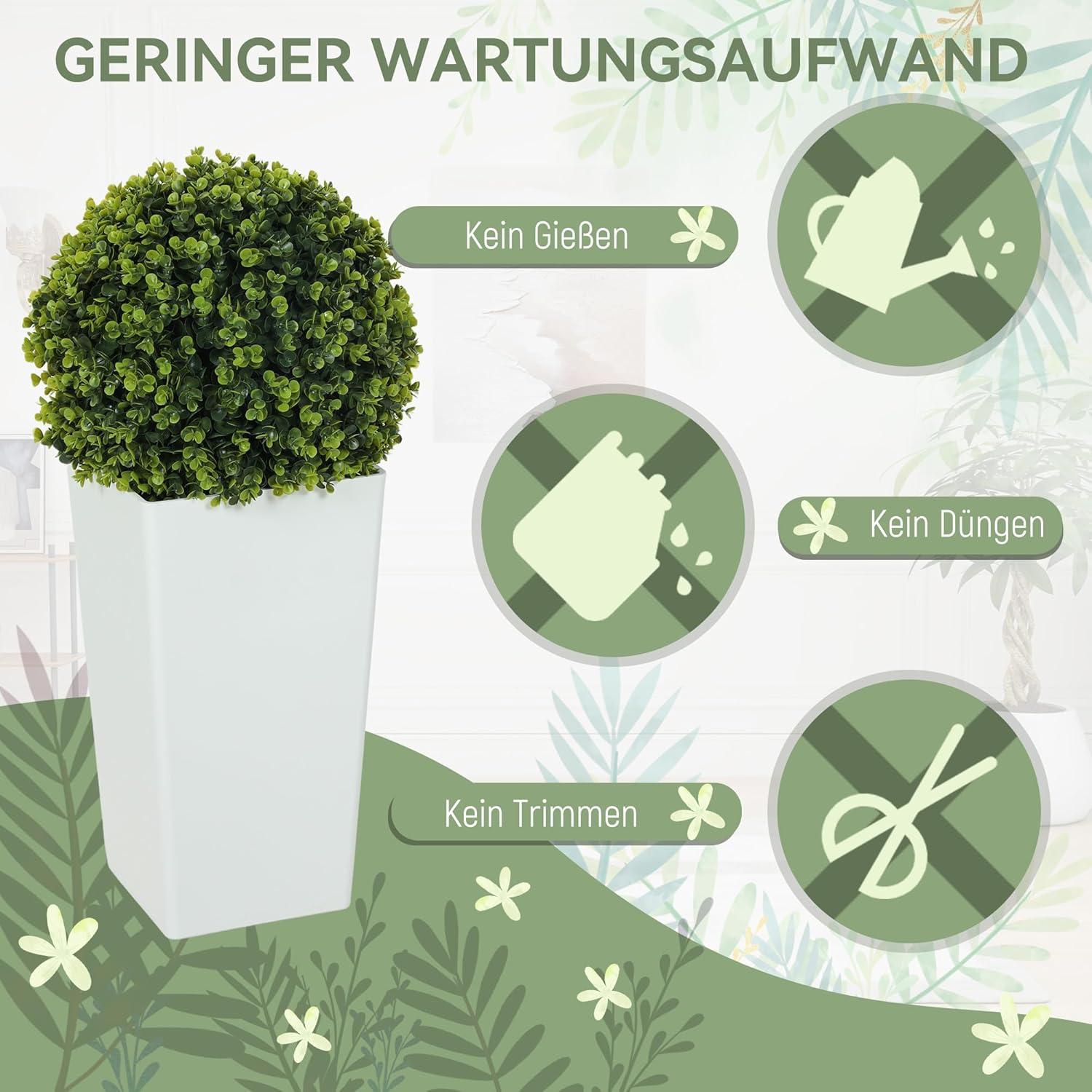HOMCOM 2er-Set Künstlicher Eukalyptuskugeln 65 cm Kunstpflanze mit 330 Blättern im Topf, künstliche Pflanzen Plastik wie echt Deko mit UV-Schutz für Wohnzimmer Schlafzimmer Büro Garten — Ansicht 5