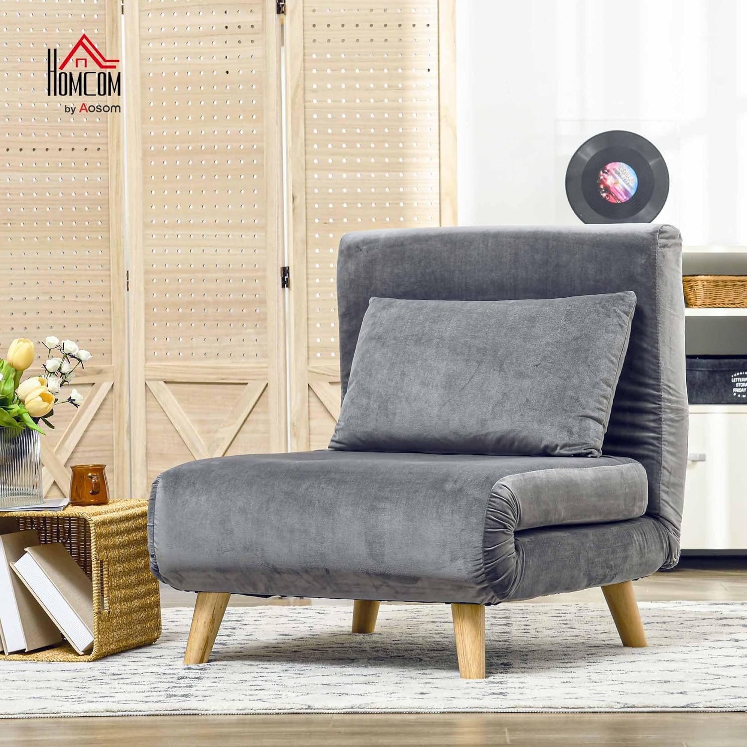 HOMCOM 3 in 1 Schlafsessel Klappbar Schlafsofa mit Bettfunktion Verstellbarer Rückenlehne Kissen Gästebett in Leinenoptik Relaxsessel Klappsessel für Wohnzimmer Schlafzimmer 72 x 78 x 79 cm Grau — Ansicht 2