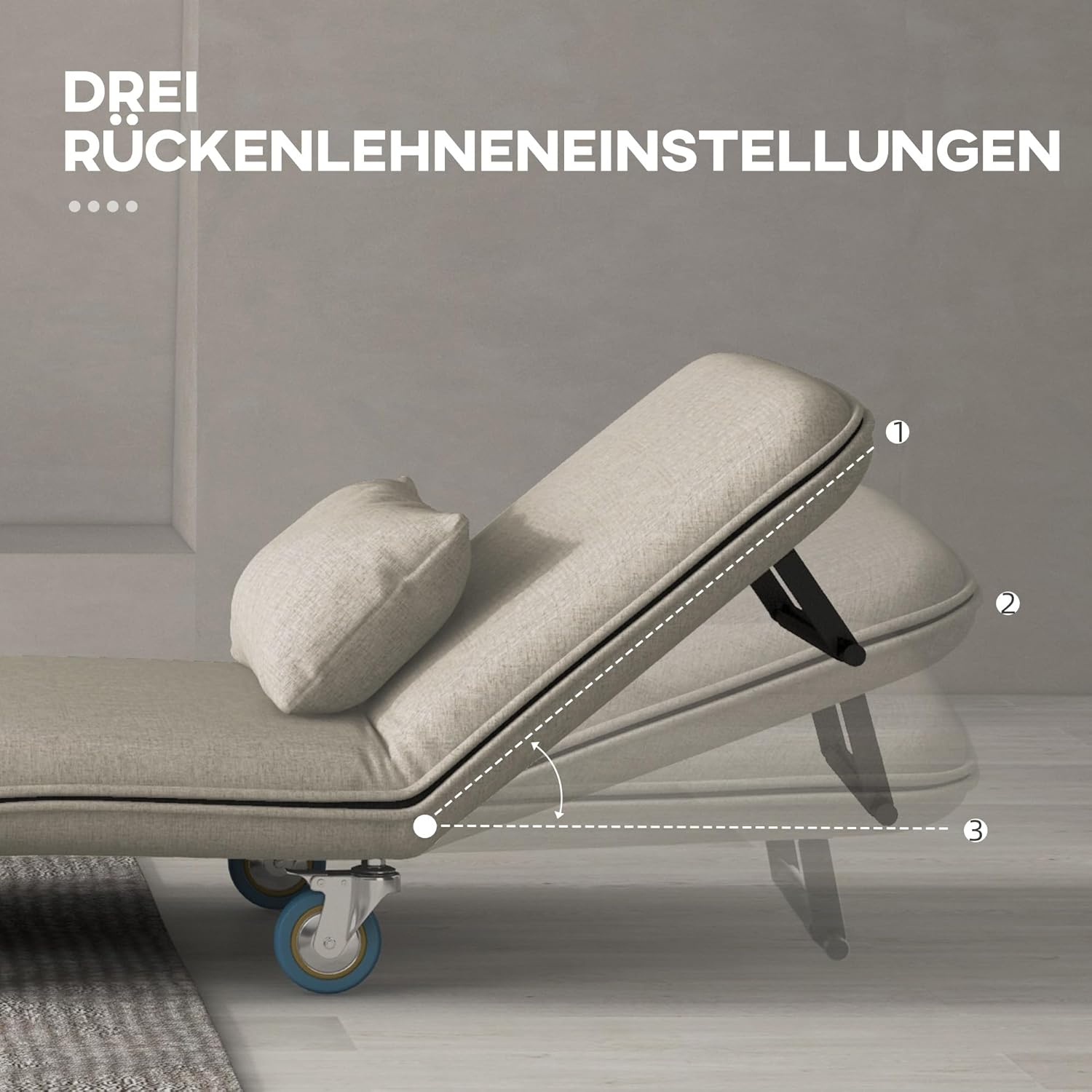 HOMCOM 3 in 1 Schlafsessel, Schlafsofa mit Bettfunktion, Klappsessel mit 3-stufig Verstellbarer Rückenlehne, Rollen, Stahlrahmen, 120kg Belastbar, für Wohnzimmer, Grau — Ansicht 5