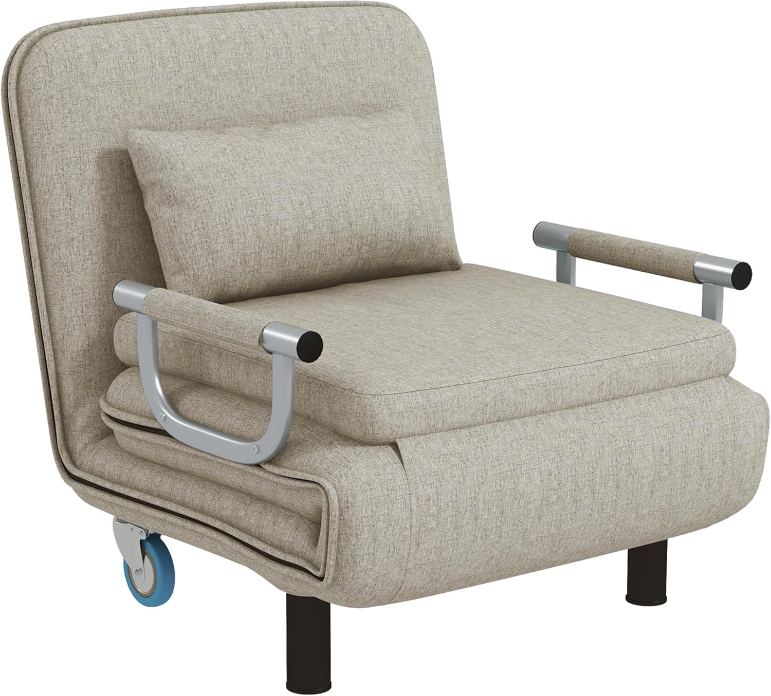 HOMCOM 3 in 1 Schlafsessel, Schlafsofa mit Bettfunktion, Klappsessel mit 3-stufig Verstellbarer Rückenlehne, Rollen, Stahlrahmen, 120kg Belastbar, für Wohnzimmer, Grau