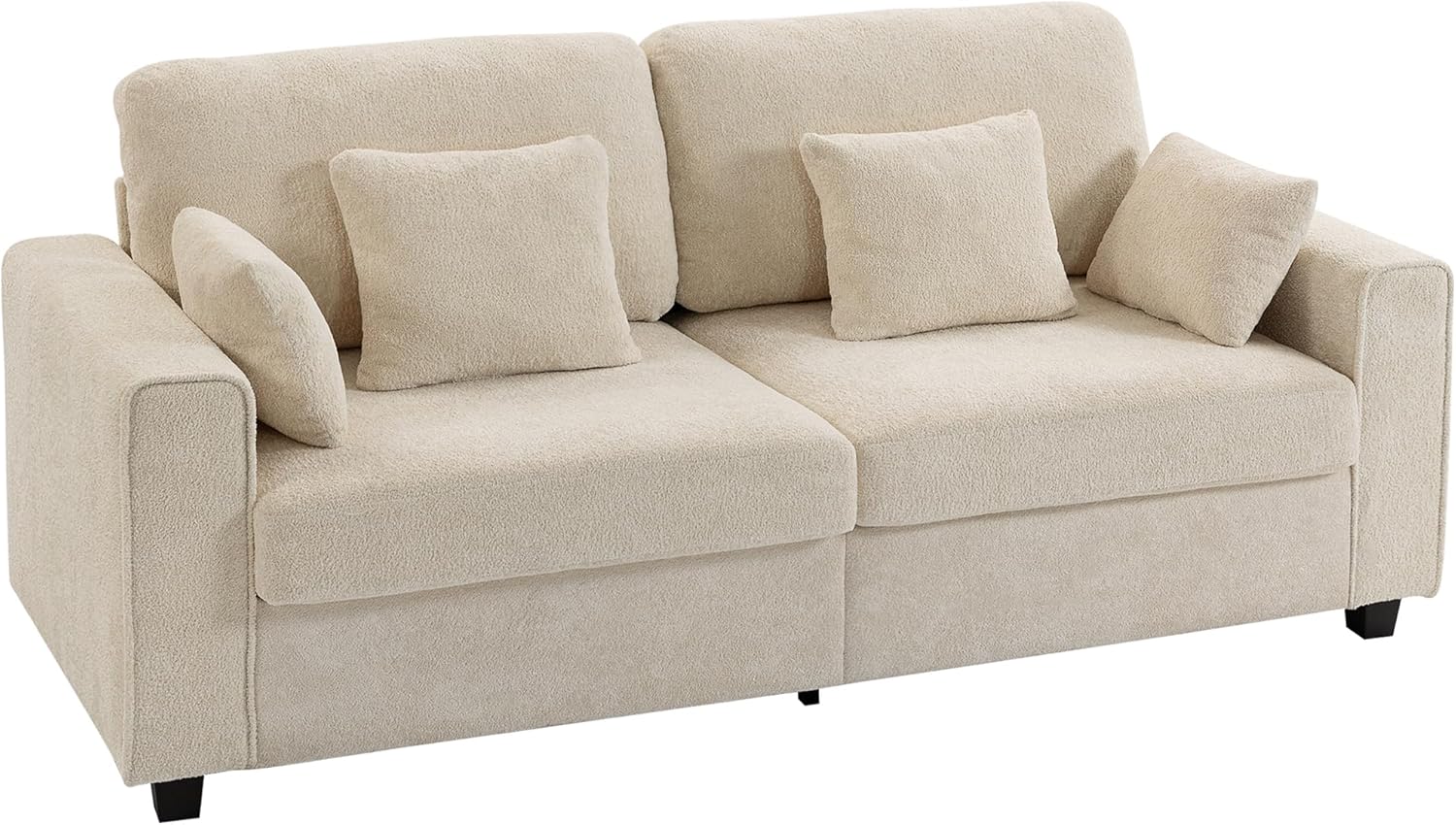 HOMCOM 3-Sitzer Sofa, 211,5 cm Couch mit Tiefem Sitz, 4 Kissen, Bequemes Polstersofa mit Strukturstoff in Samtoptik, Gepolstertes Loungesofa für Wohnzimmer, Schlafzimmer, Beige