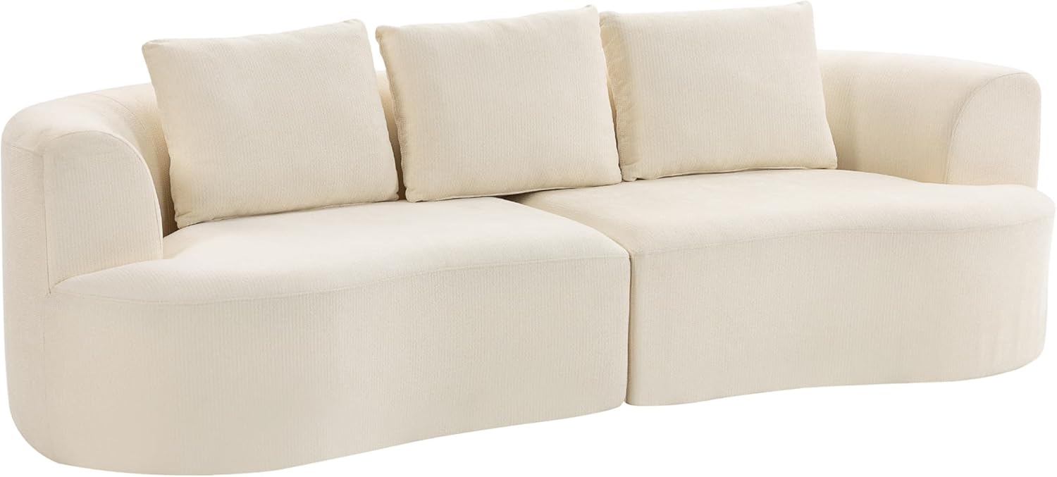 HOMCOM 3-Sitzer Sofa, 260cm Couch im Wolken-Design Gepolstert Loungesofa mit 3 Lendenkissen, Breite Armlehnen und Sitzfläche, Polstersofa mit Chenilleoptik für Wohnzimmer, Schlafzimmer, Cremeweiß