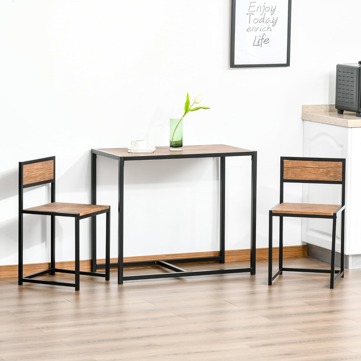 HOMCOM 3-TLG. Essgruppe, Küchentisch mit 2 Stühlen, Esstisch Set, Esszimmergruppe, Esstisch für Esszimmer, Küche, Metall, Natur — Ansicht 2