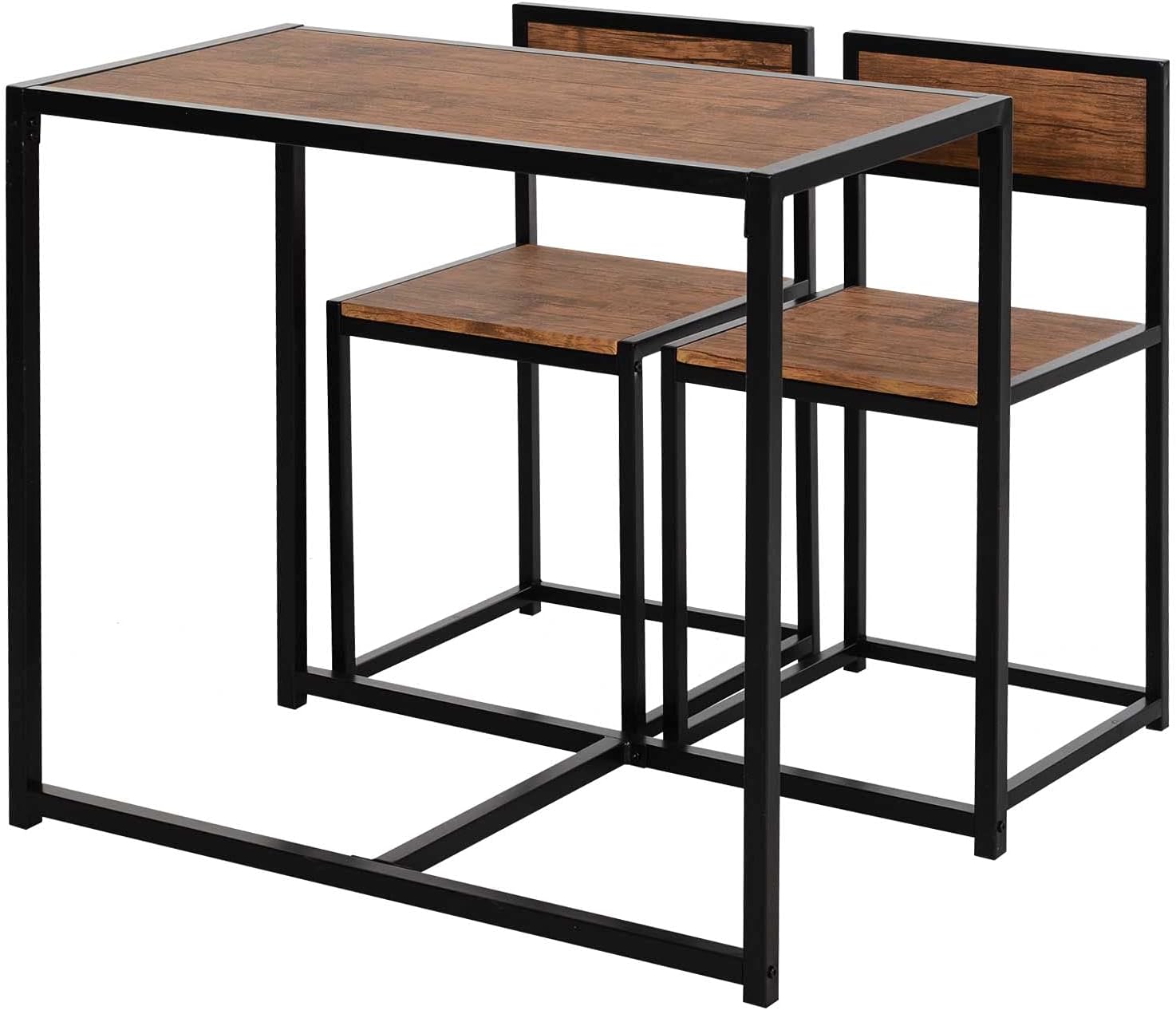 HOMCOM 3-TLG. Essgruppe, Küchentisch mit 2 Stühlen, Esstisch Set, Esszimmergruppe, Esstisch für Esszimmer, Küche, Metall, Natur