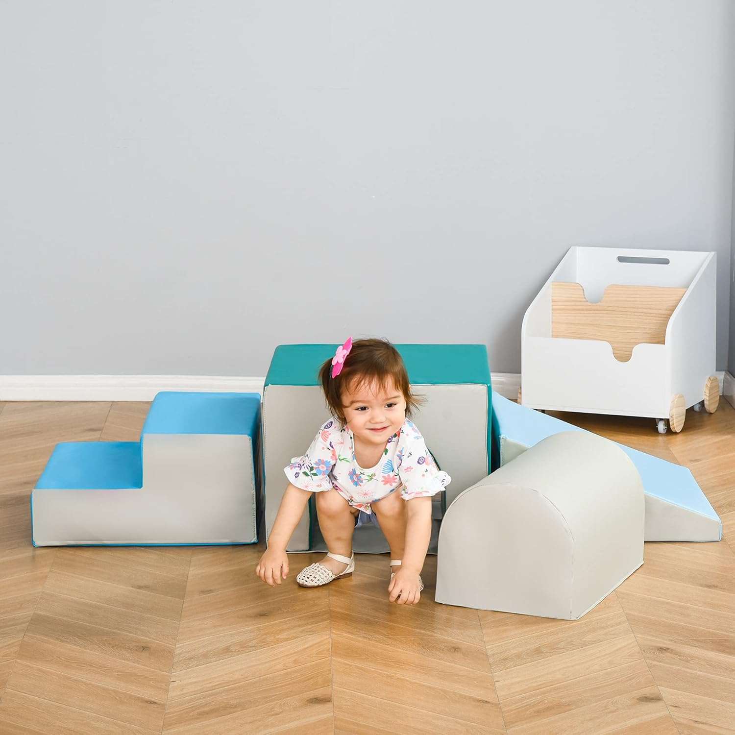 HOMCOM 4 TLG. Schaumstoff Bausteine Kinder Softbausteine Klettern Bauklötze Weiche Schaumstoffbausteine Riesenbausteine Bauspielzeug Grossbausteine Bausteinset für Baby & Kleinkinder Hellgrau — Ansicht 2