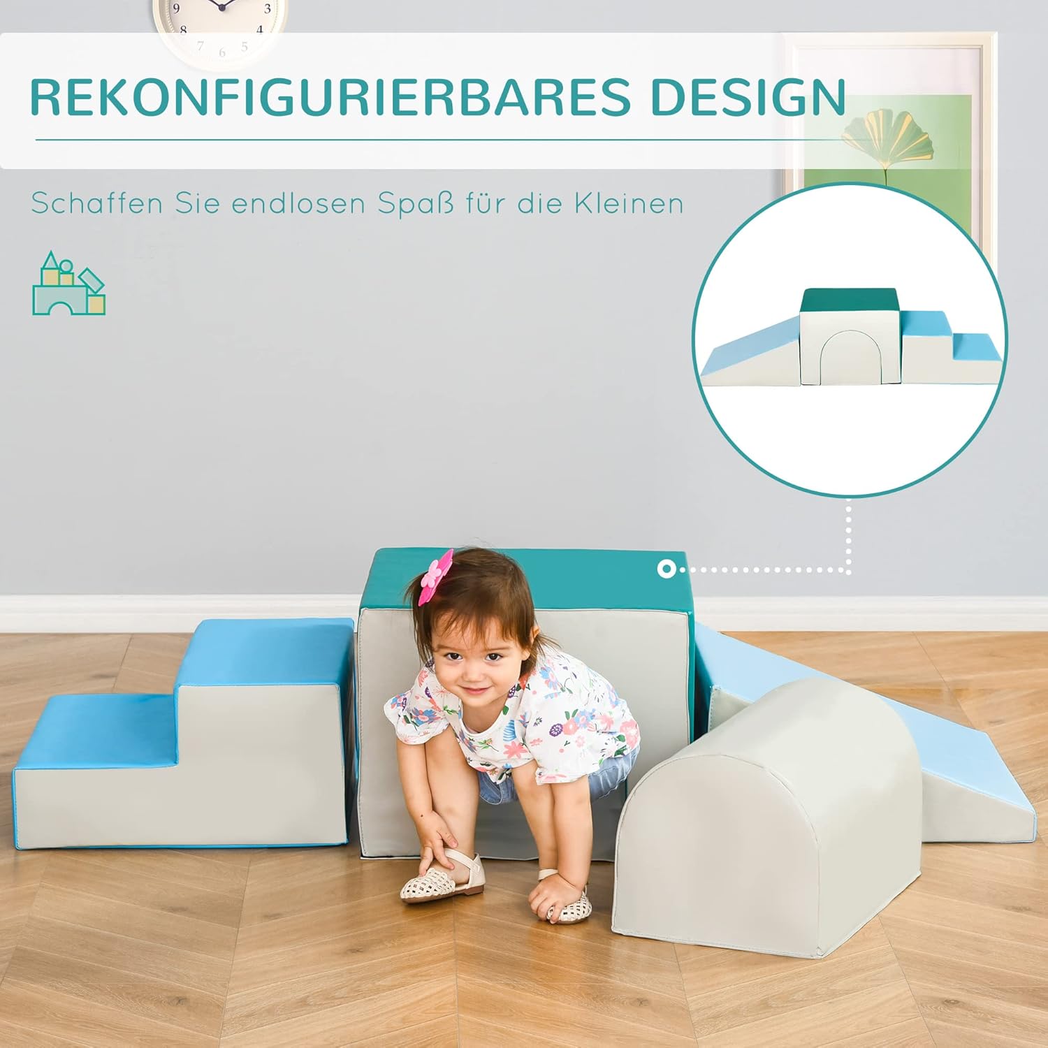 HOMCOM 4 TLG. Schaumstoff Bausteine Kinder Softbausteine Klettern Bauklötze Weiche Schaumstoffbausteine Riesenbausteine Bauspielzeug Grossbausteine Bausteinset für Baby & Kleinkinder Hellgrau — Ansicht 5
