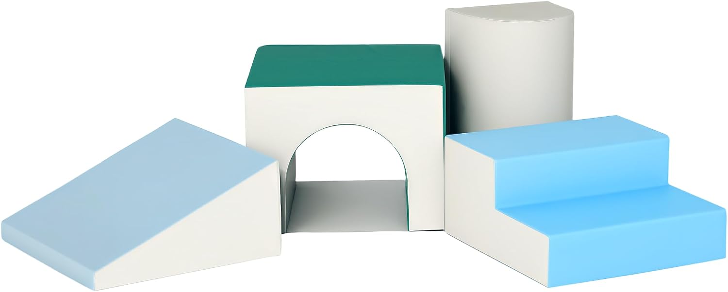 HOMCOM 4 TLG. Schaumstoff Bausteine Kinder Softbausteine Klettern Bauklötze Weiche Schaumstoffbausteine Riesenbausteine Bauspielzeug Grossbausteine Bausteinset für Baby & Kleinkinder Hellgrau