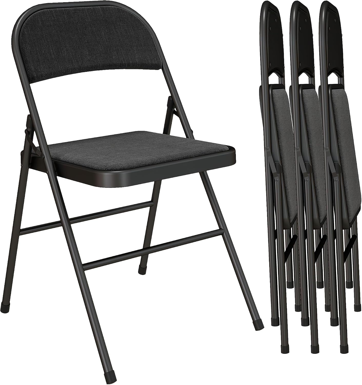 HOMCOM 4er Set Klappstuhl Campingstuhl mit Gepolsteter Rückenlehne, Klappbar Bürostuhl mit Stahlrahmen, Küchenstuhl mit Polster bis 120 kg belastbar für Gäste, Büro, Camping, Schwarz