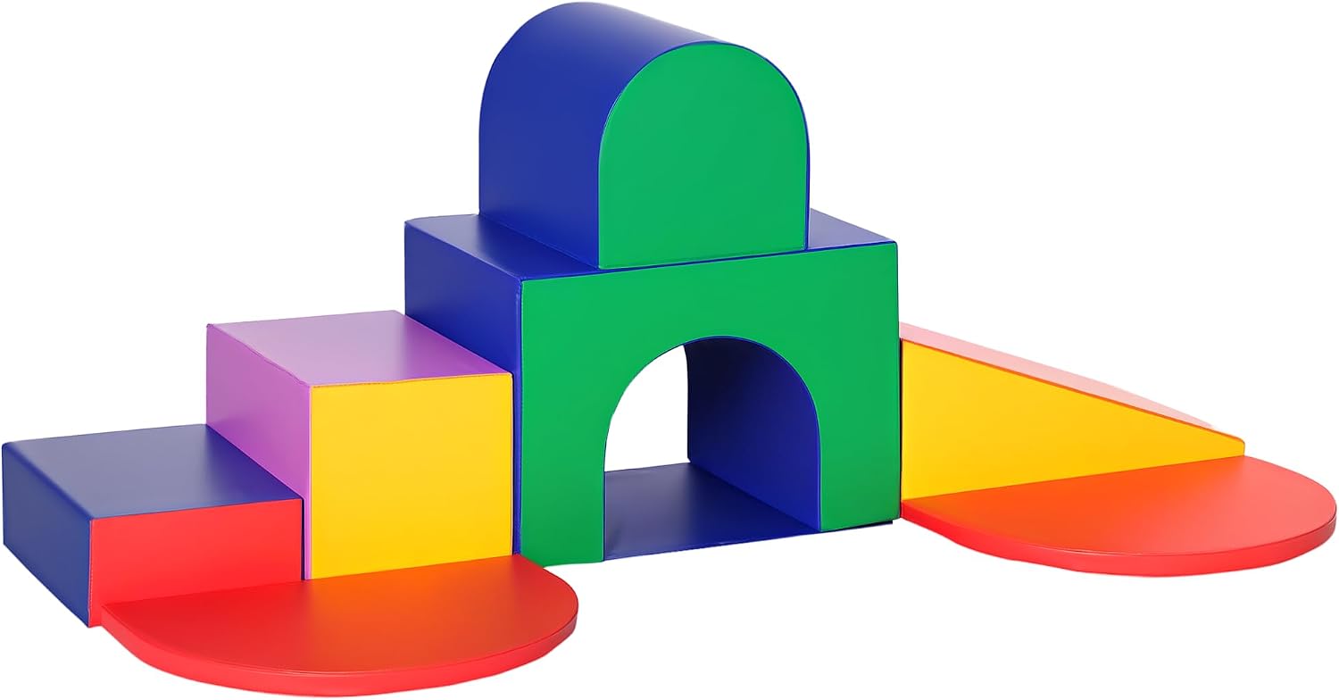 HOMCOM 7 TLG. Schaumstoff Bausteine Kinder Softbausteine Weiche Grossbausteine Schaumstoffblöcke für 1-3 Jahre alt Kinder Bausteinset Mehrfarbig