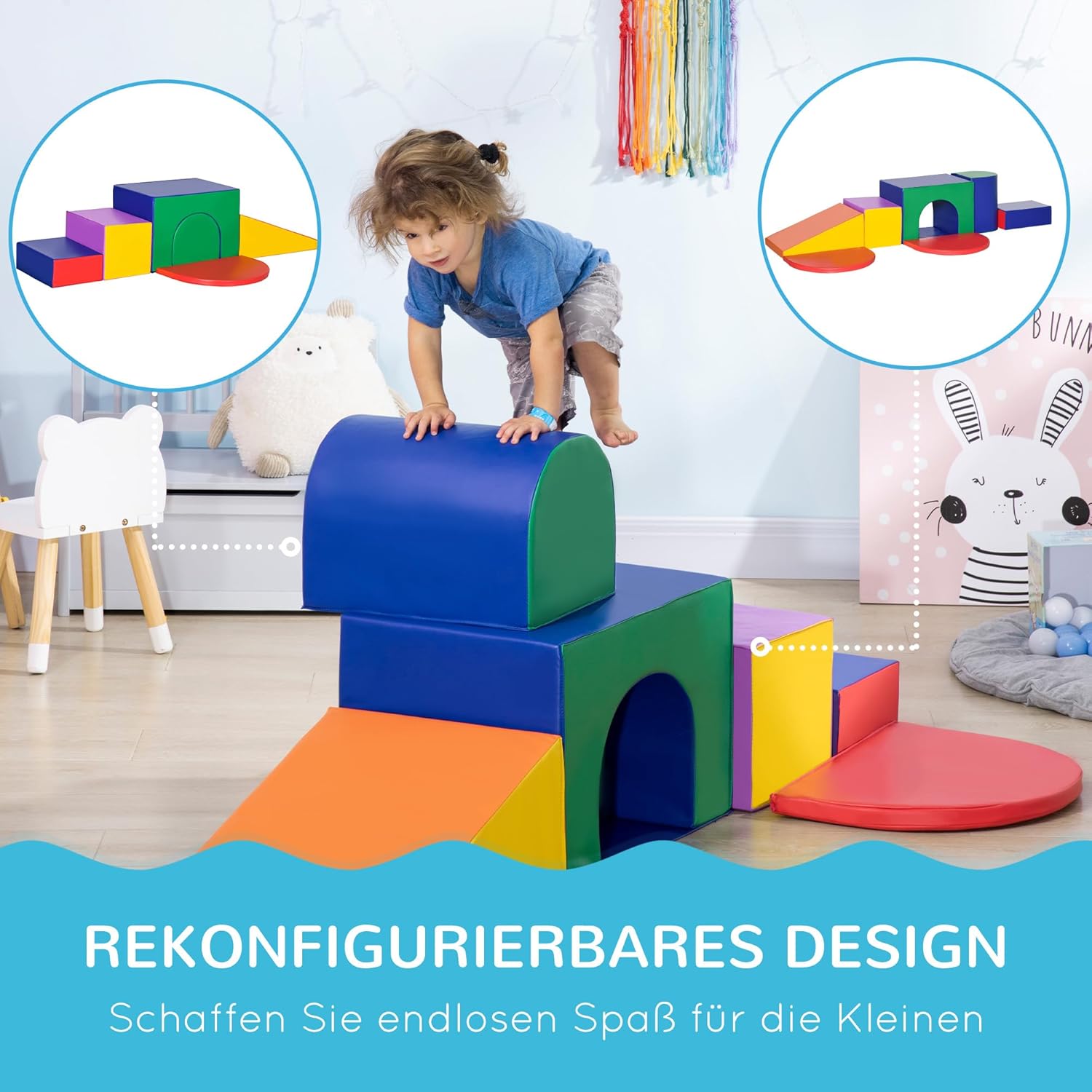 HOMCOM 7 TLG. Schaumstoff Bausteine Kinder Softbausteine Weiche Grossbausteine Schaumstoffblöcke für 1-3 Jahre alt Kinder Bausteinset Mehrfarbig — Ansicht 5