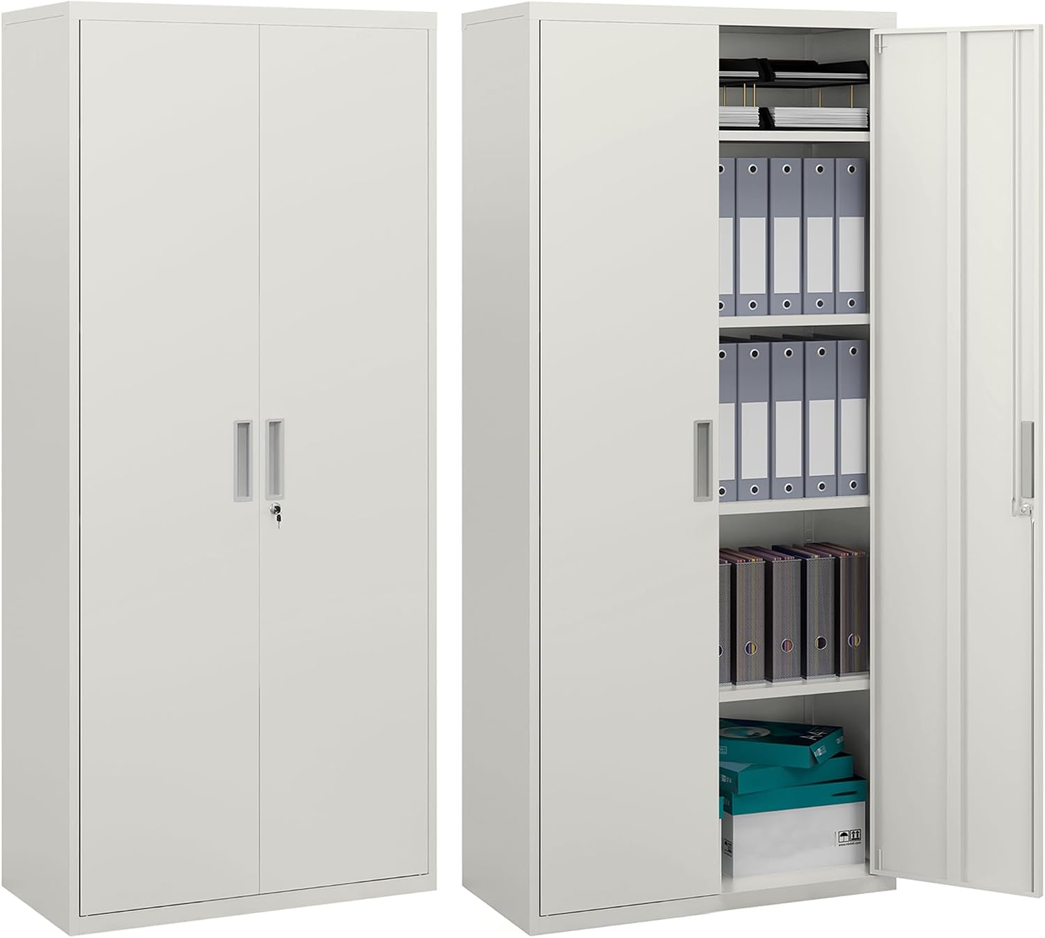 HOMCOM Aktenschrank, Büroschrank mit 2 Türen, 5 Ebenen Mehrzweckschrank mit Verstellbarer Ablage, Aufbewahrungsschrank aus Stahl, für Arbeitszimmer, Wohnzimmer, Weiß