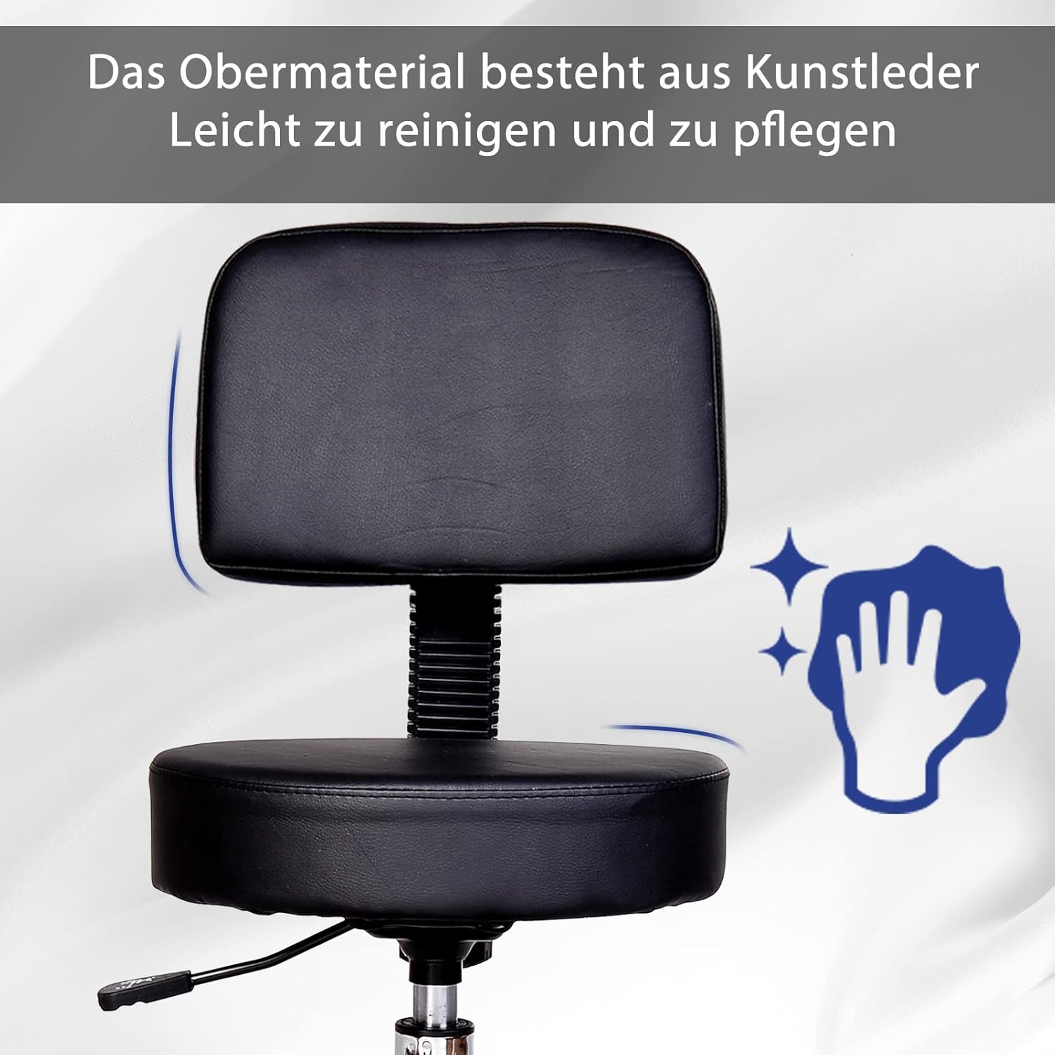 HOMCOM Arbeitshocker Rollhocker Drehhocker höhenverstellbar mit Lehne Büro Schwarz Φ35 x H77-89cm — Ansicht 4