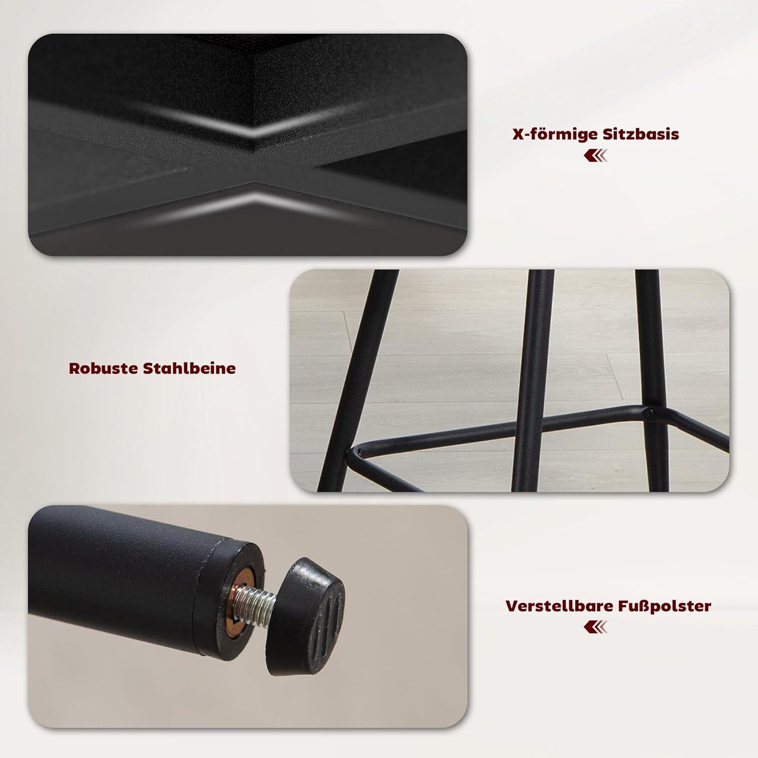 HOMCOM Barhocker 2er Set Barstuhl, Tresenhocker mit Fußstütze, Lehne, Leinen-Optik, Sitzhöhe 68 cm Küchenstühle mit Stahlgestell Loungesessel für Küche, Wohnzimmer, Esszimmer Hellgrau — Ansicht 6