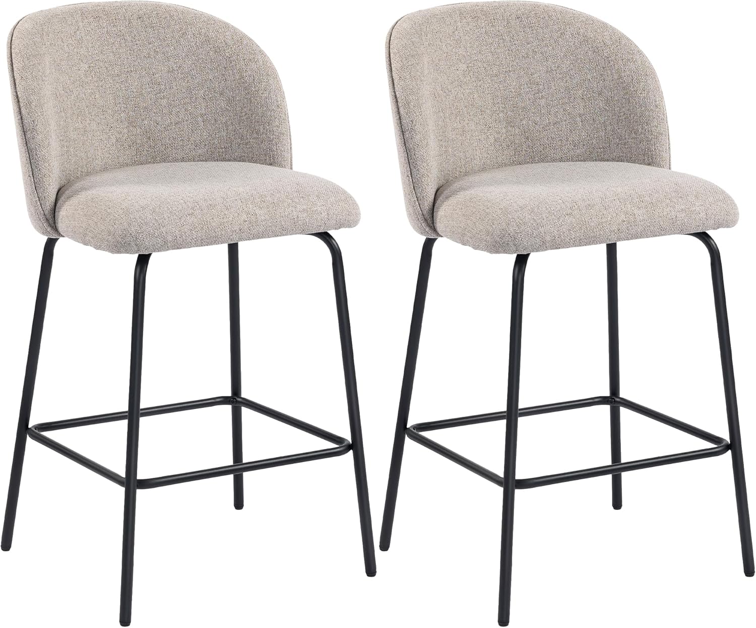 HOMCOM Barhocker 2er Set Barstuhl, Tresenhocker mit Fußstütze, Lehne, Leinen-Optik, Sitzhöhe 68 cm Küchenstühle mit Stahlgestell Loungesessel für Küche, Wohnzimmer, Esszimmer Hellgrau