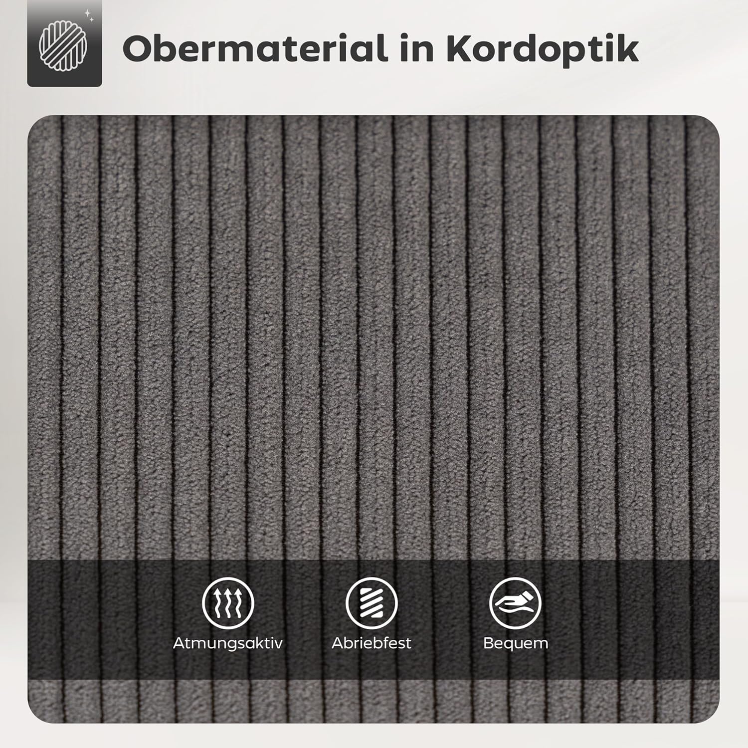 HOMCOM Barhocker 2er Set Drehbar Tresenhocker Barstuhl mit Fußstütze, Rückenlehne, Kord-Optik, Sitzhöhe 65 cm Küchenstühle mit Stahlgestell Sessel für Küche, Esszimmer & Theke Grau — Ansicht 5