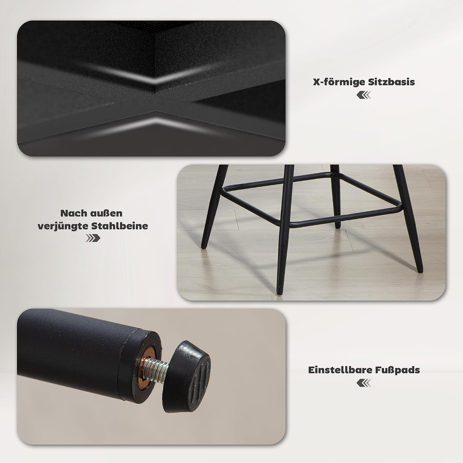 HOMCOM Barhocker 2er Set Drehbar Tresenhocker Barstuhl mit Fußstütze, Rückenlehne, Kord-Optik, Sitzhöhe 65 cm Küchenstühle mit Stahlgestell Sessel für Küche, Esszimmer & Theke Grau — Ansicht 6
