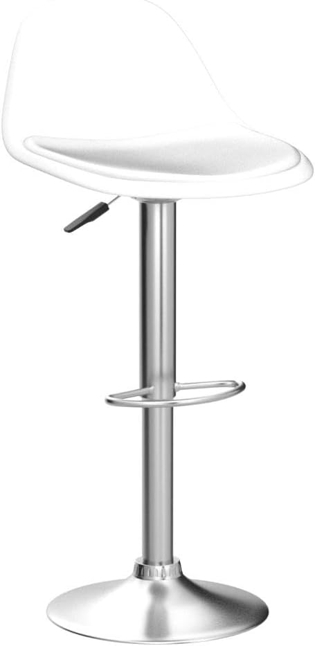HOMCOM Barhocker 2er Set, Gepolstert Barstuhl mit Stahlgestell, Lehne, aus Kunstleder, Höhenverstellbar Küchenstühle mit Fußstütze 360° Drehbar Tresenhocker für Küche, Wohnzimmer, Esszimmer Weiß — Ansicht 5