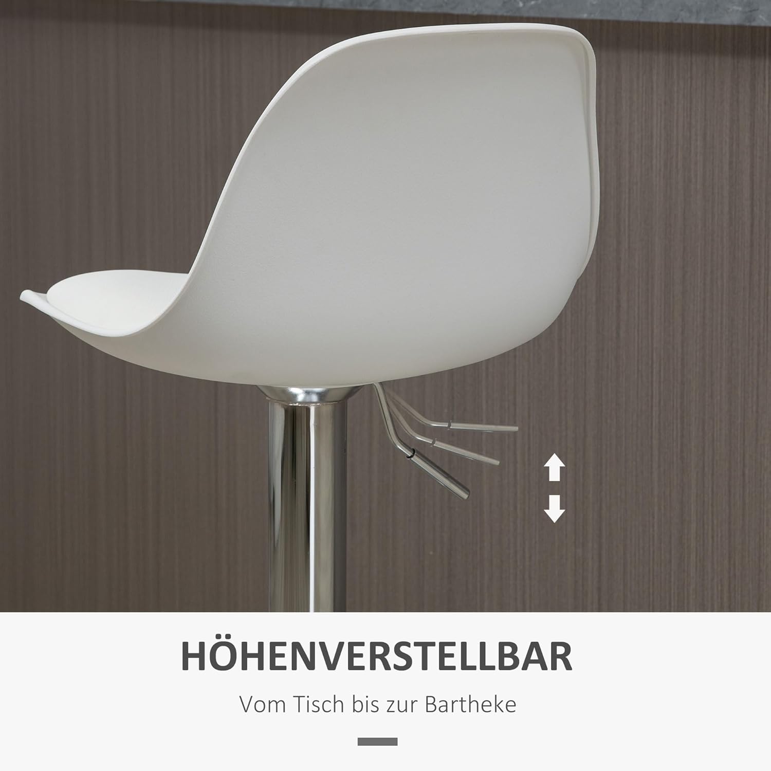 HOMCOM Barhocker 2er Set, Gepolstert Barstuhl mit Stahlgestell, Lehne, aus Kunstleder, Höhenverstellbar Küchenstühle mit Fußstütze 360° Drehbar Tresenhocker für Küche, Wohnzimmer, Esszimmer Weiß — Ansicht 6
