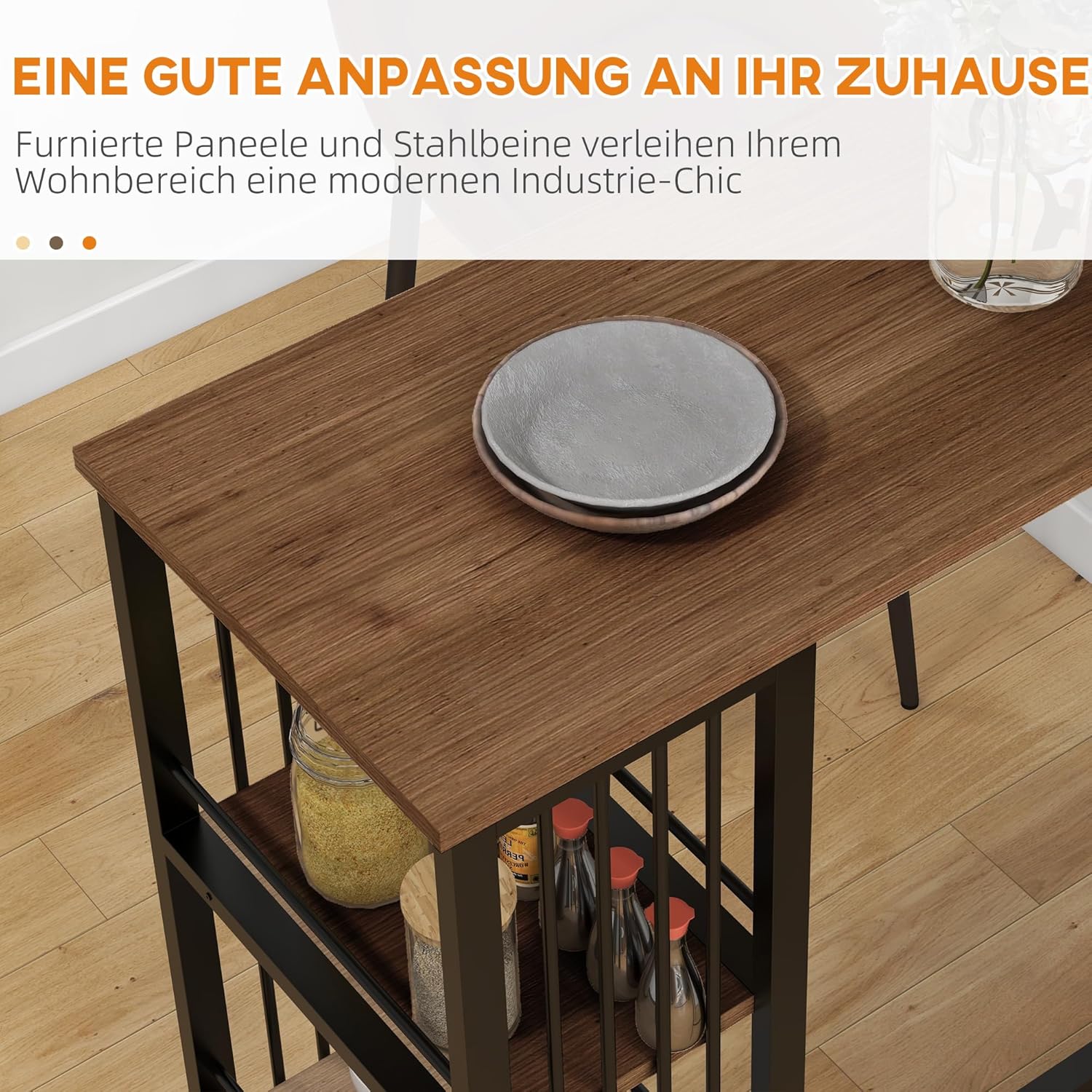 HOMCOM Bartisch Stehtisch Tresentisch mit 3 Ablageflächen Bartheke Küchentisch mit Holzoptik, Stahlgestell, für Esszimmer, Küche, Braun, 120 x 40 x 105 cm — Ansicht 5