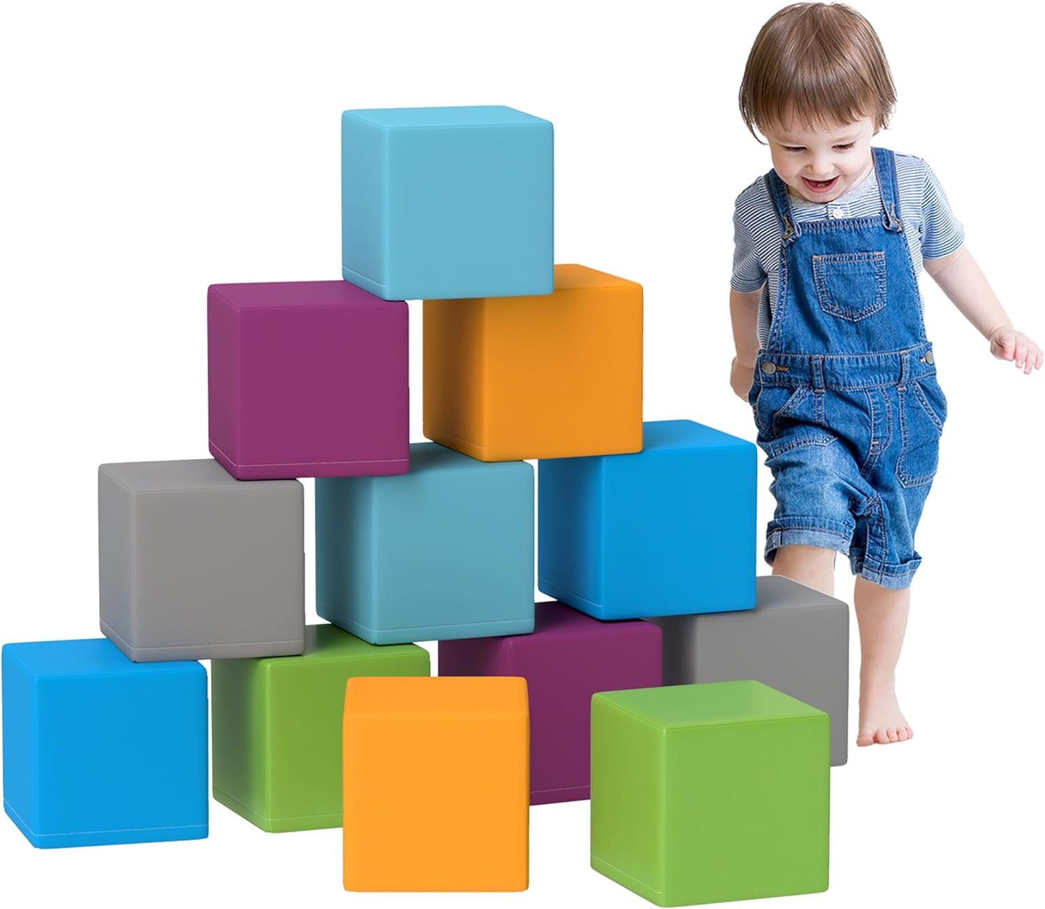 HOMCOM Bausteinset 12er-Set Schaumstoff Bausteine Bauklötze Bauspielzeug für Kinder Schaumstoffblöcke für 1-3 Jahre alt Kinder Kunstleder EPE Grau+Türkis