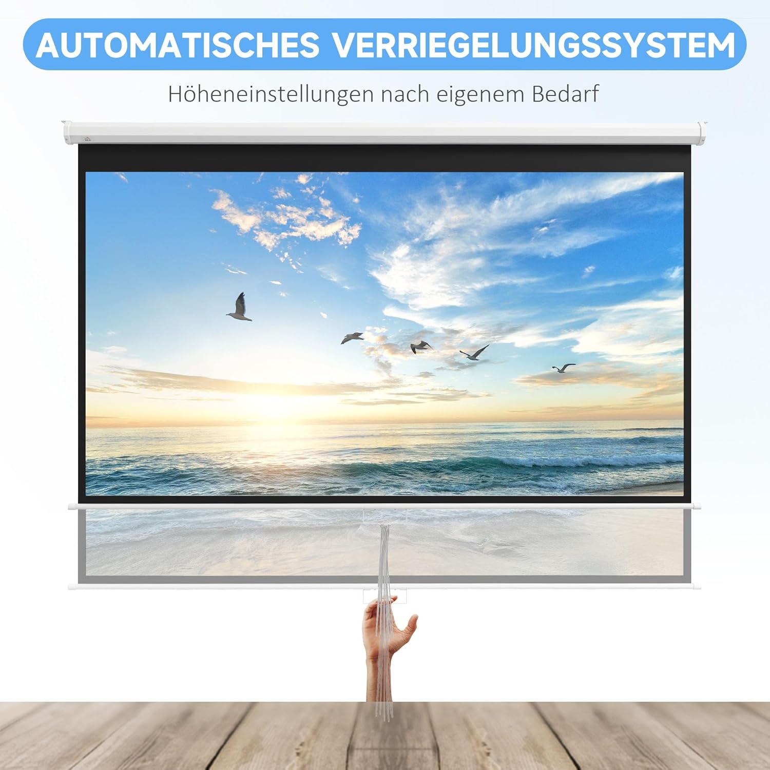 HOMCOM Beamer Leinwand 266 x 149 cm 120 Zoll 16:9 HD 4K Projektionsleinwand Rollo-Leinwand für Heimkino Büro-Präsentationen — Ansicht 3