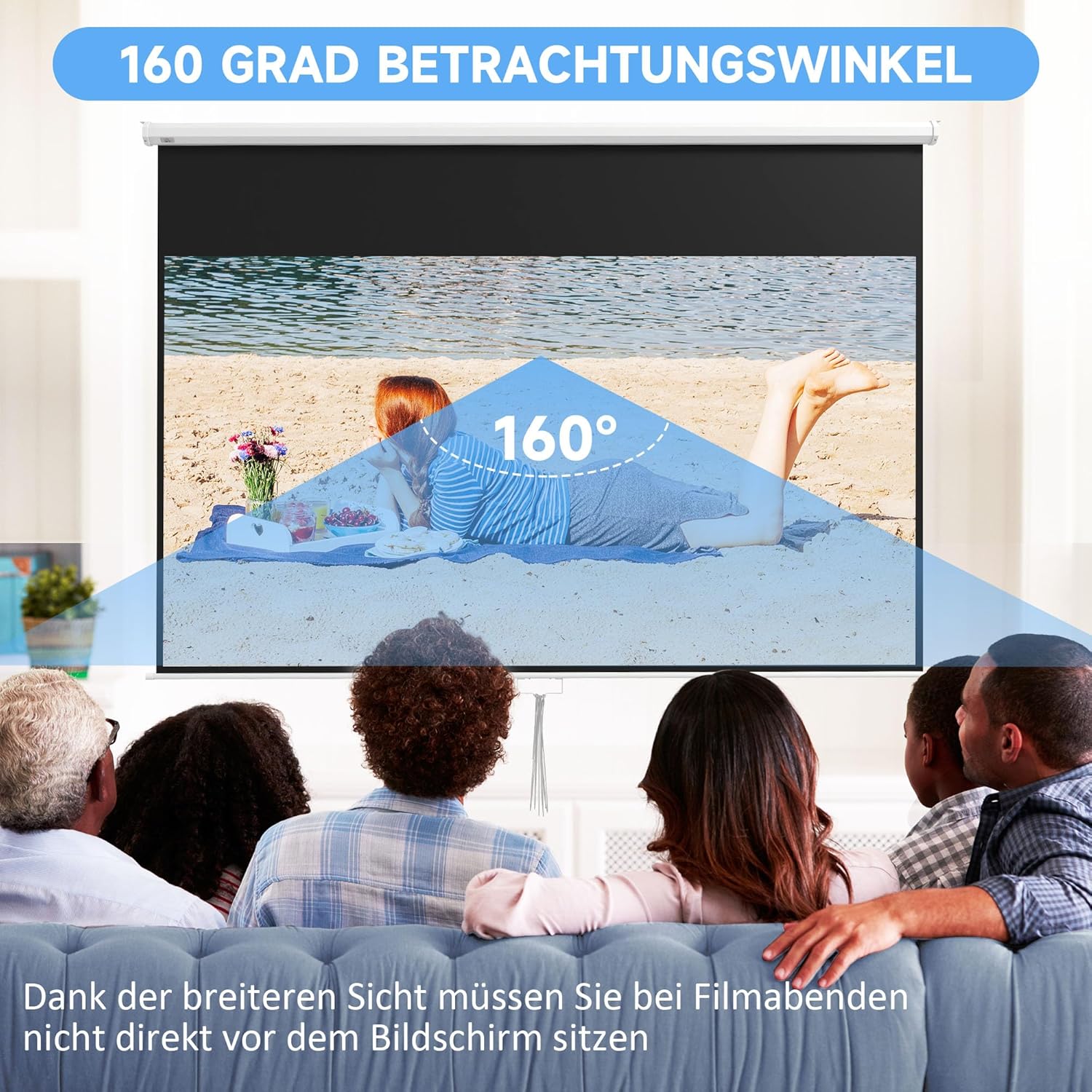 HOMCOM Beamer Leinwand 266 x 149 cm 120 Zoll 16:9 HD 4K Projektionsleinwand Rollo-Leinwand für Heimkino Büro-Präsentationen — Ansicht 4
