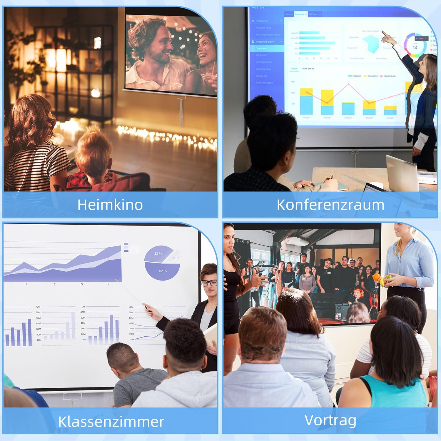 HOMCOM Beamer Leinwand 266 x 149 cm 120 Zoll 16:9 HD 4K Projektionsleinwand Rollo-Leinwand für Heimkino Büro-Präsentationen — Ansicht 5
