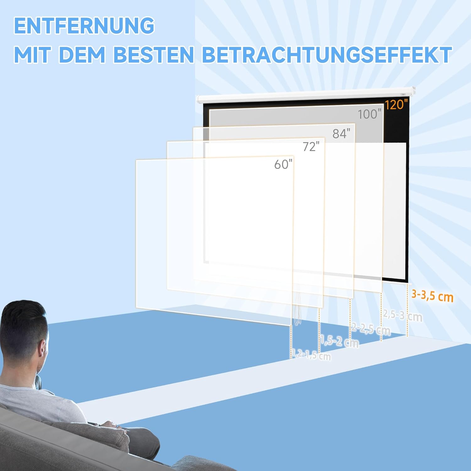 HOMCOM Beamer Leinwand 266 x 149 cm 120 Zoll 16:9 HD 4K Projektionsleinwand Rollo-Leinwand für Heimkino Büro-Präsentationen — Ansicht 6