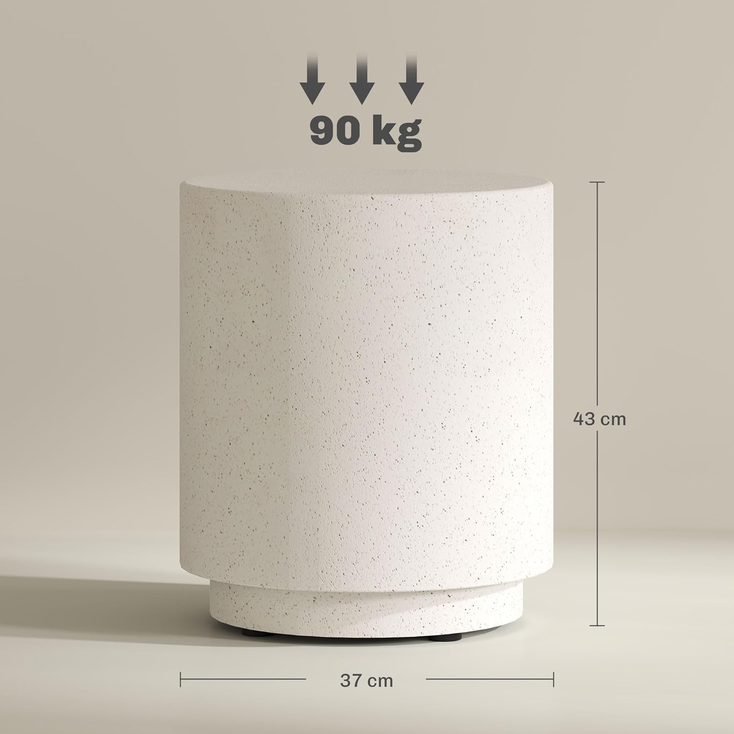 HOMCOM Beistelltisch Rund Nachttisch mit Beton-Optik, Couchtisch mit Fußstützen Wohnzimmertisch Sofatisch Kaffeetisch für Wohnzimmer Schlafzimmer Ø37 x 43 cm, Cremeweiß — Ansicht 3