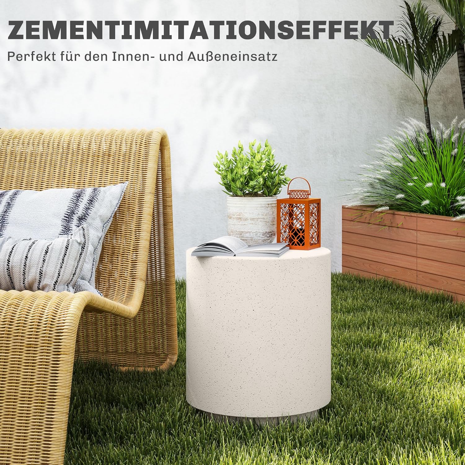 HOMCOM Beistelltisch Rund Nachttisch mit Beton-Optik, Couchtisch mit Fußstützen Wohnzimmertisch Sofatisch Kaffeetisch für Wohnzimmer Schlafzimmer Ø37 x 43 cm, Cremeweiß — Ansicht 4