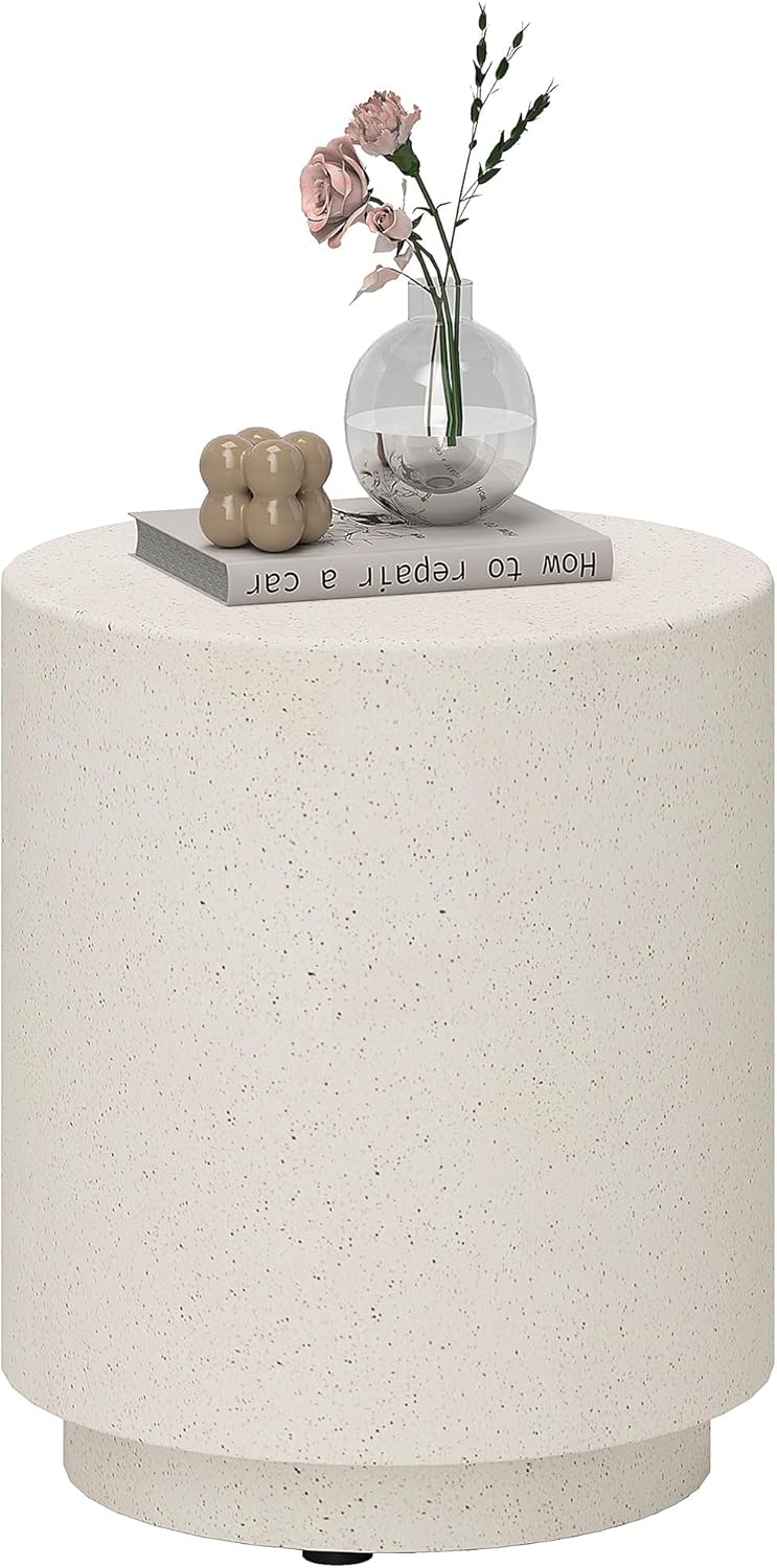HOMCOM Beistelltisch Rund Nachttisch mit Beton-Optik, Couchtisch mit Fußstützen Wohnzimmertisch Sofatisch Kaffeetisch für Wohnzimmer Schlafzimmer Ø37 x 43 cm, Cremeweiß