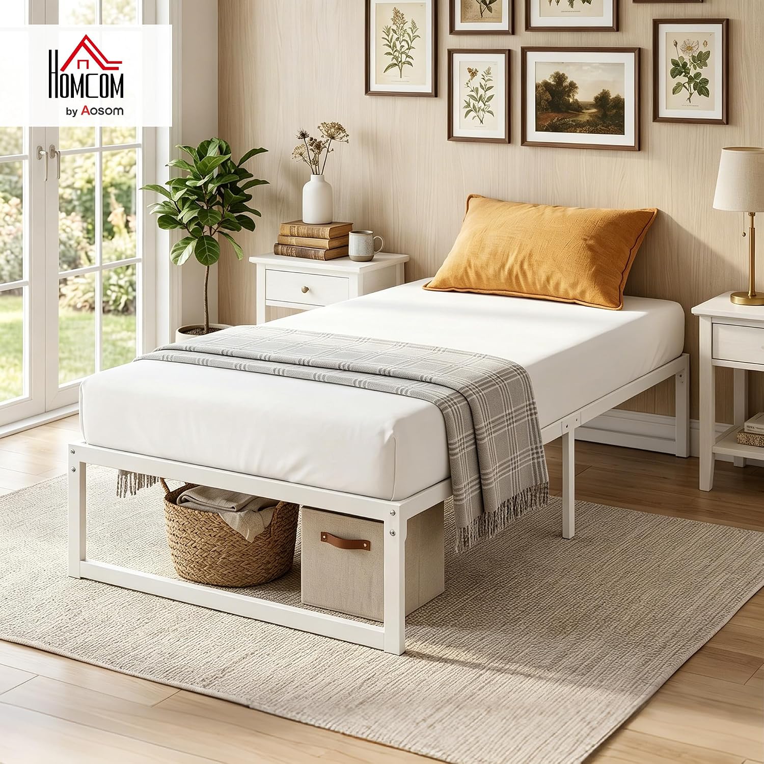 HOMCOM Bettgestell 200 x 90 cm, Bett 32,5 cm hoch mit Stauraum unter dem Bett, Lattenrost, geräuscharm, kein Boxspring erforderlich, einfache Montage, Weiß — Ansicht 2
