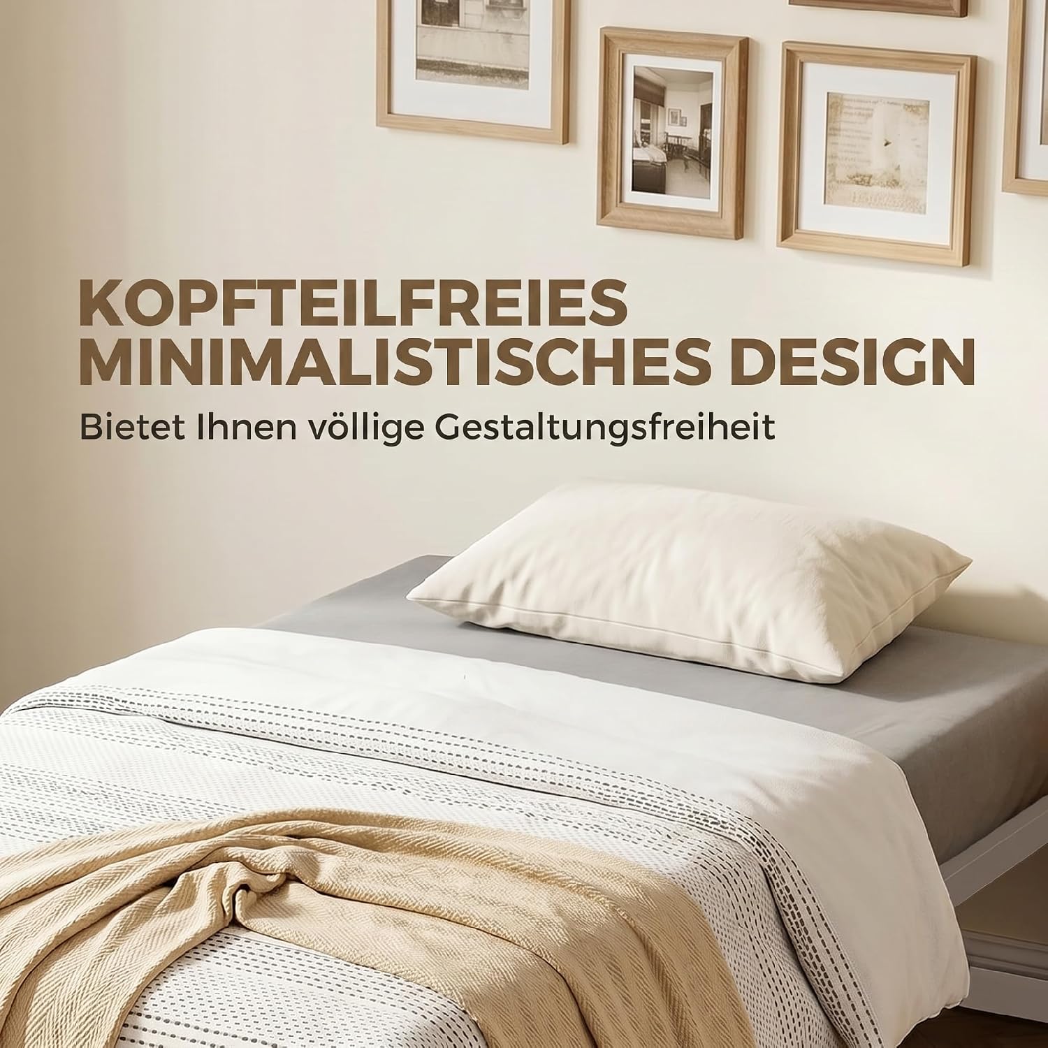 HOMCOM Bettgestell 200 x 90 cm, Bett 32,5 cm hoch mit Stauraum unter dem Bett, Lattenrost, geräuscharm, kein Boxspring erforderlich, einfache Montage, Weiß — Ansicht 4