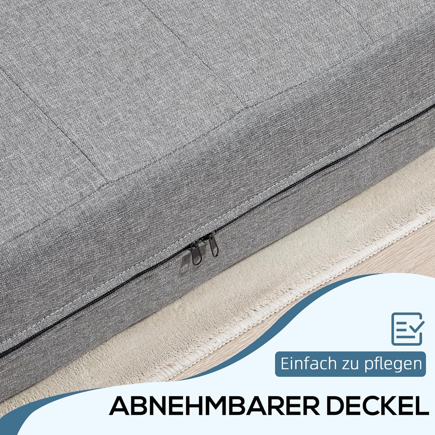 HOMCOM Bodensofa 2-in-1 Klappbar Schlafsofa mit Leinenoptik, für 2 Personen, Gepolstert Sofabett bis 250 kg belastbar für Wohnzimmer, Schlafzimmer, Grau — Ansicht 6