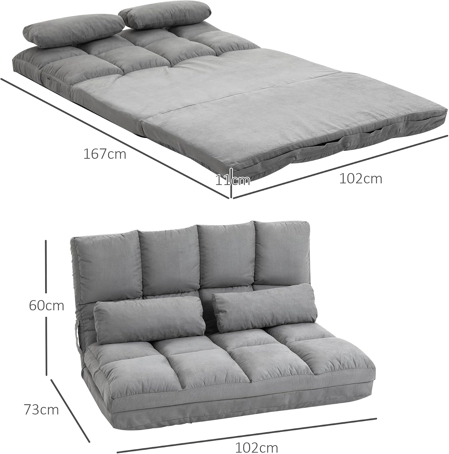 HOMCOM Bodenstuhl Bodensessel mit Liegefunktion Verstellbarer Rückenlehne Sitzkissen Relaxsessel zum Fernsehen, Lesen Meditationsstuhl Lazy Sofa Lesesessel für Meditation Yoga Büro Grau — Ansicht 3