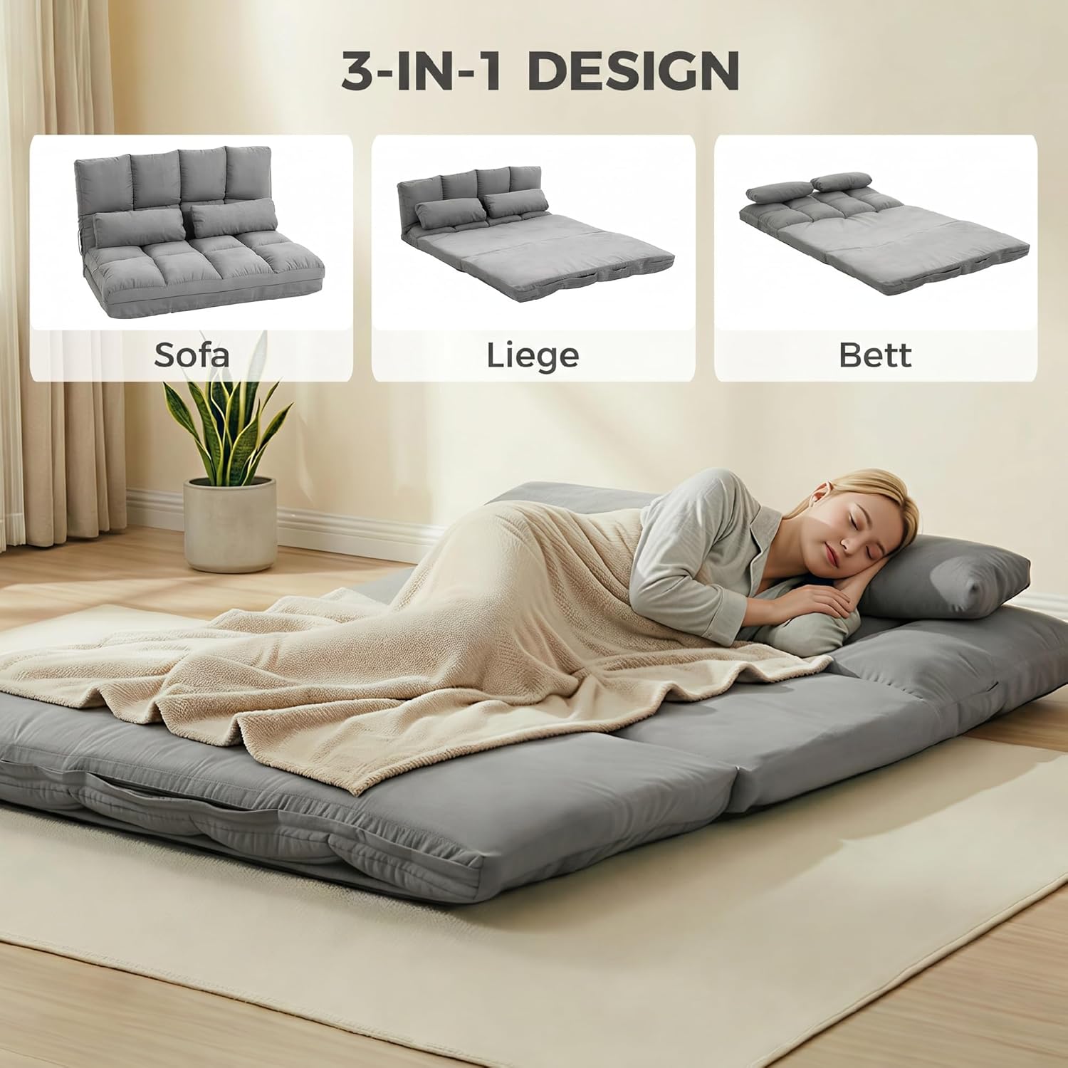 HOMCOM Bodenstuhl Bodensessel mit Liegefunktion Verstellbarer Rückenlehne Sitzkissen Relaxsessel zum Fernsehen, Lesen Meditationsstuhl Lazy Sofa Lesesessel für Meditation Yoga Büro Grau — Ansicht 5