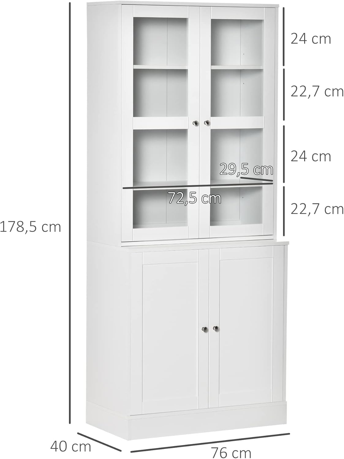 HOMCOM Bücherregal Bücherschrank mit 6 Fächern, Türen, Standregal Aufbewahrungsregal Bürporegal für Wohnzimmer, Büro 76x40x178,5 cm Weiß — Ansicht 3