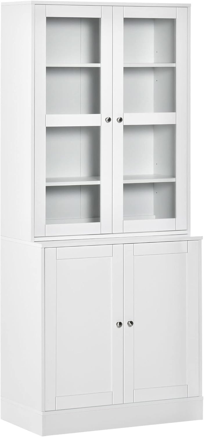 HOMCOM Bücherregal Bücherschrank mit 6 Fächern, Türen, Standregal Aufbewahrungsregal Bürporegal für Wohnzimmer, Büro 76x40x178,5 cm Weiß